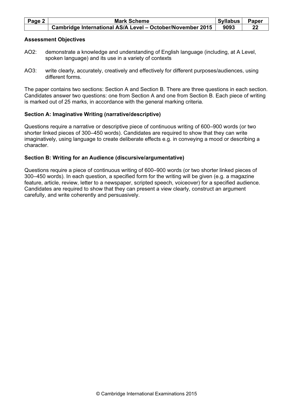 Mark scheme, page 2 of 4