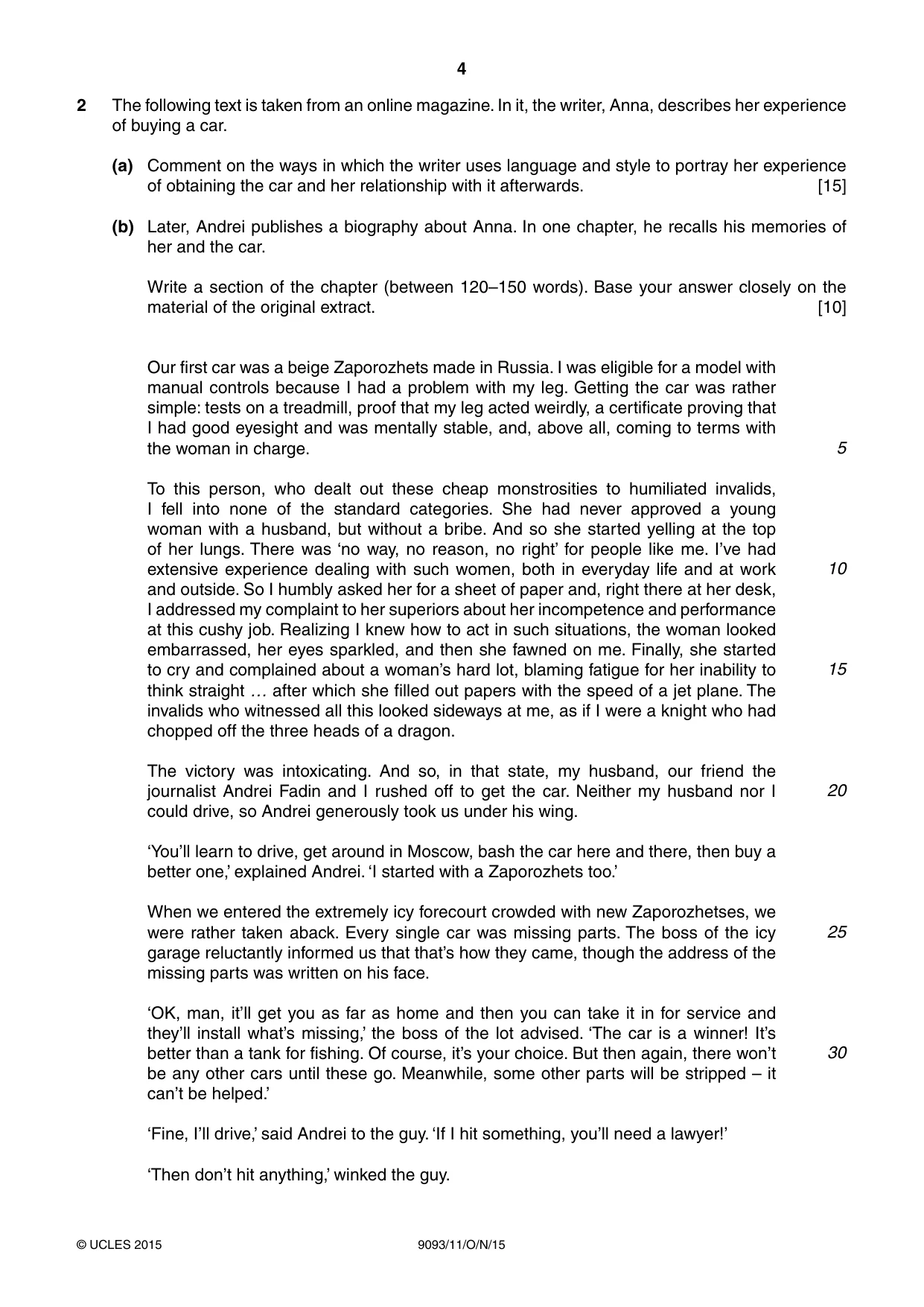 Cambridge A Level English - Language AS and A Level (from 2014) 9093 2015 Oct/Nov Paper 1 · Variant 1 question paper, page 4 of 8