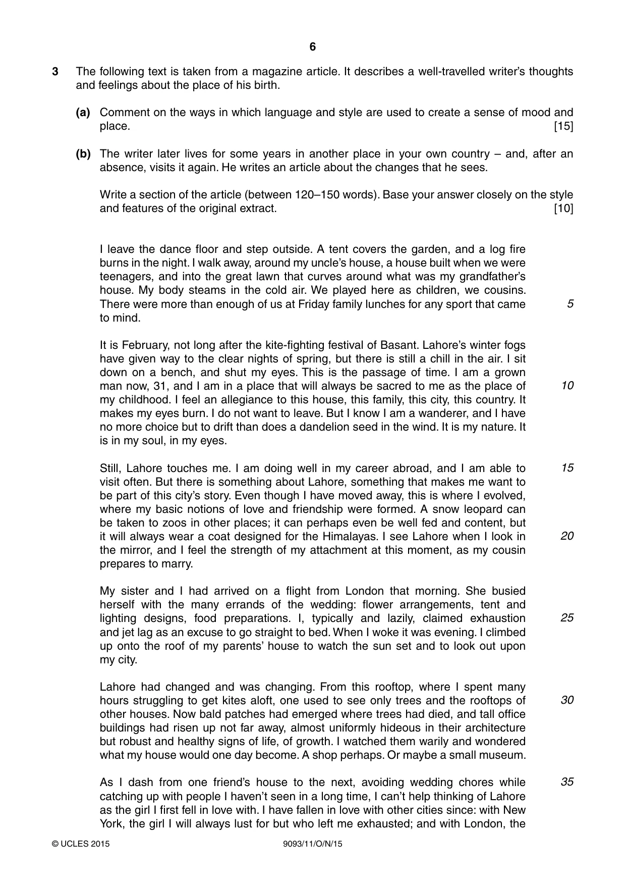Cambridge A Level English - Language AS and A Level (from 2014) 9093 2015 Oct/Nov Paper 1 · Variant 1 question paper, page 6 of 8