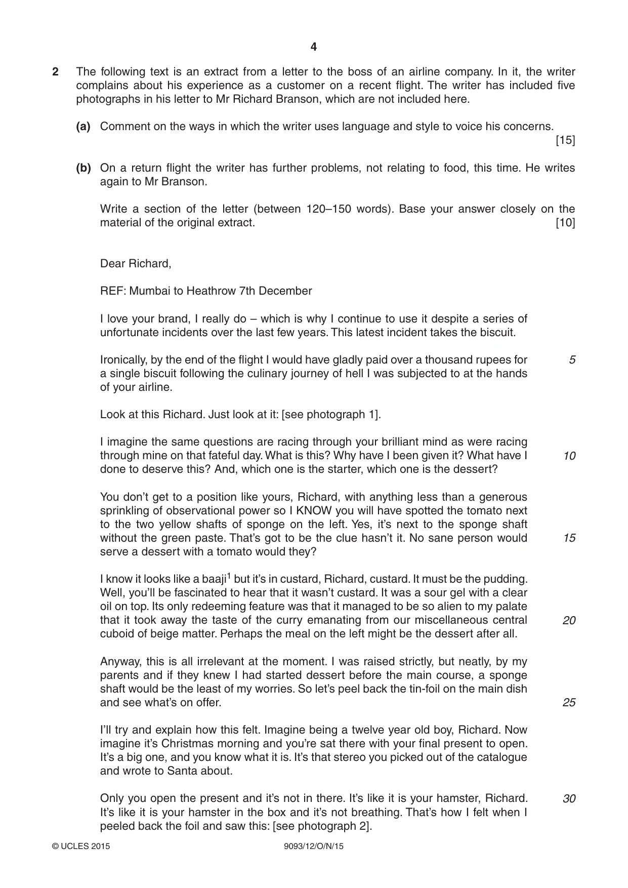 Cambridge A Level English - Language AS and A Level (from 2014) 9093 2015 Oct/Nov Paper 1 · Variant 2 question paper, page 4 of 8