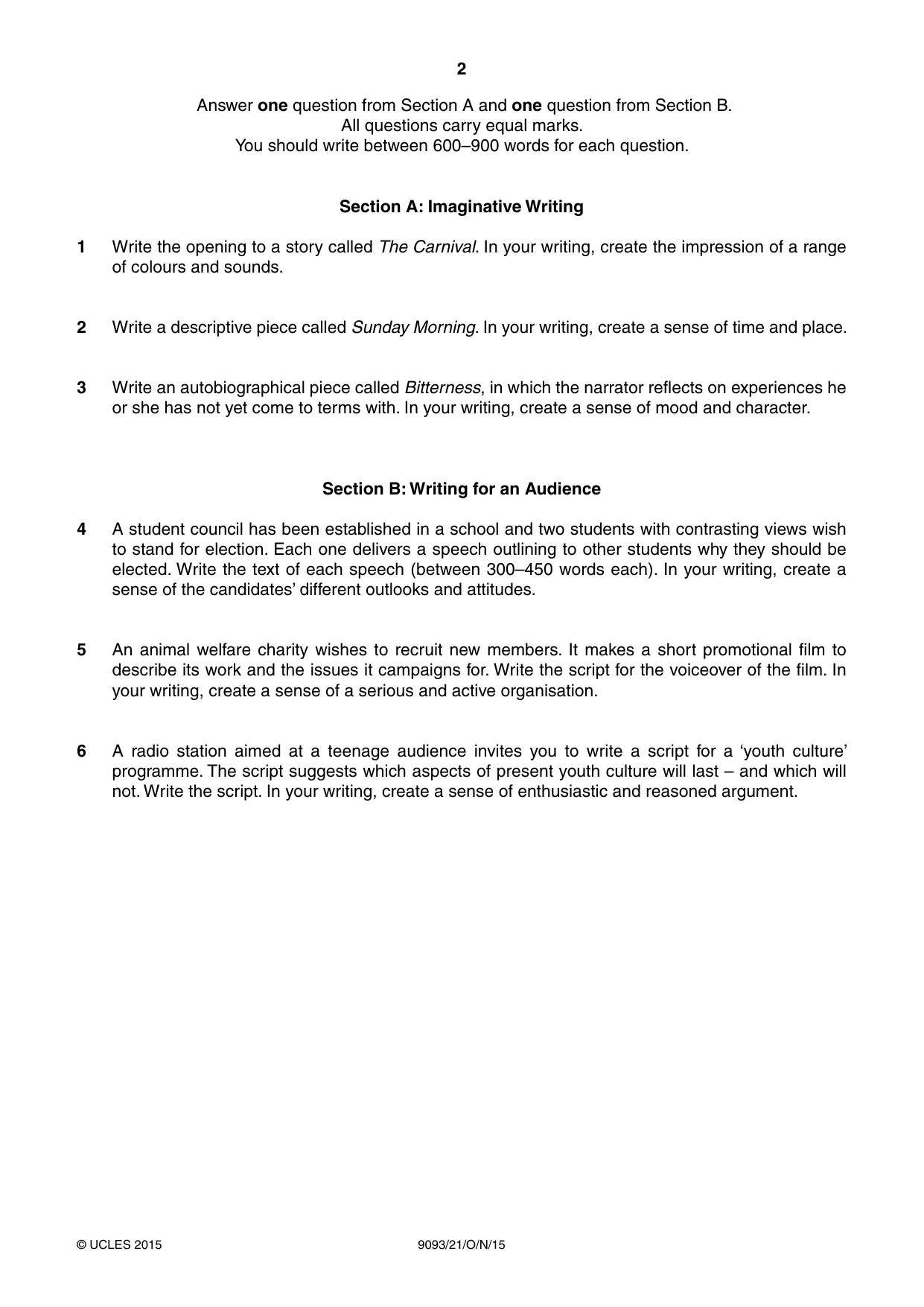 Cambridge A Level English - Language AS and A Level (from 2014) 9093 2015 Oct/Nov Paper 2 · Variant 1 question paper, page 2 of 4