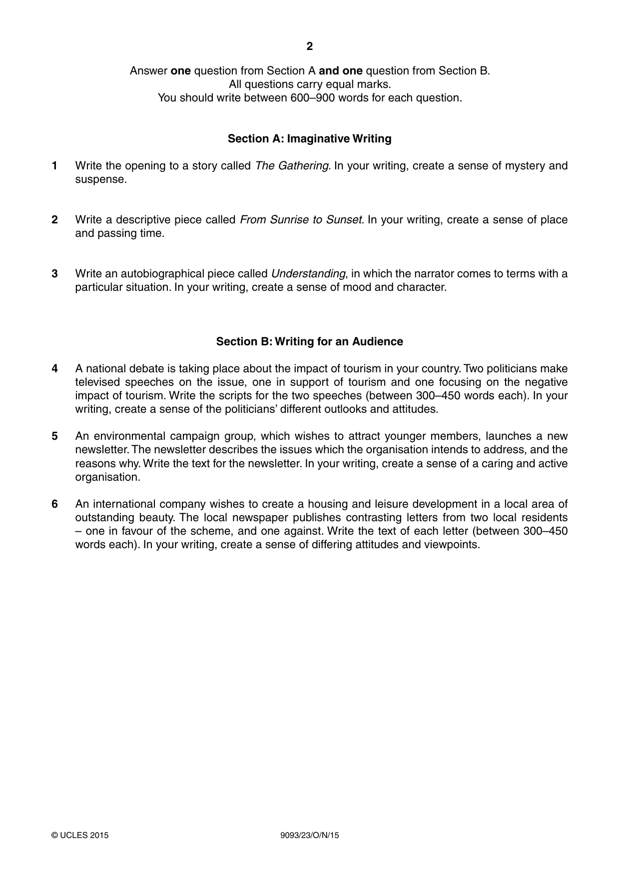 Cambridge A Level English - Language AS and A Level (from 2014) 9093 2015 Oct/Nov Paper 2 · Variant 3 question paper, page 2 of 4