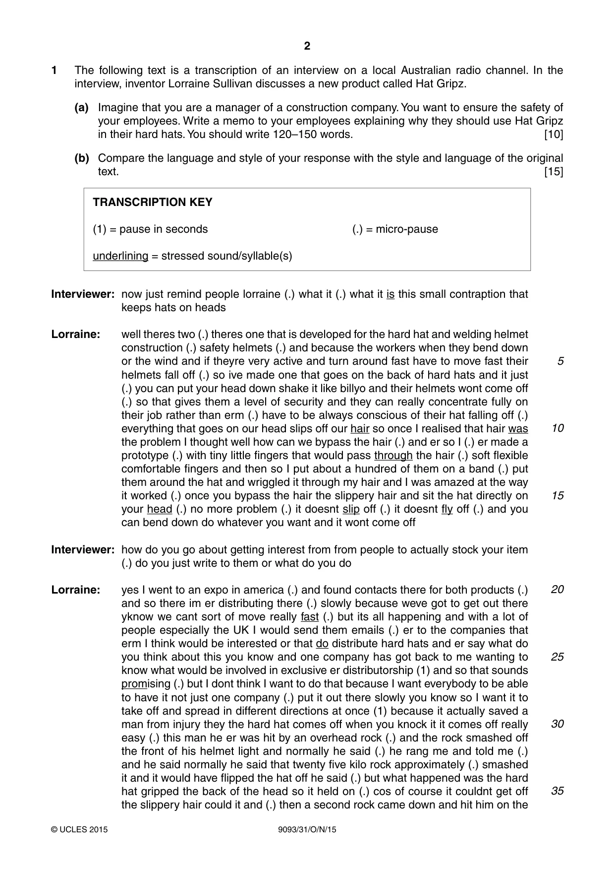 Cambridge A Level English - Language AS and A Level (from 2014) 9093 2015 Oct/Nov Paper 3 · Variant 1 question paper, page 2 of 8
