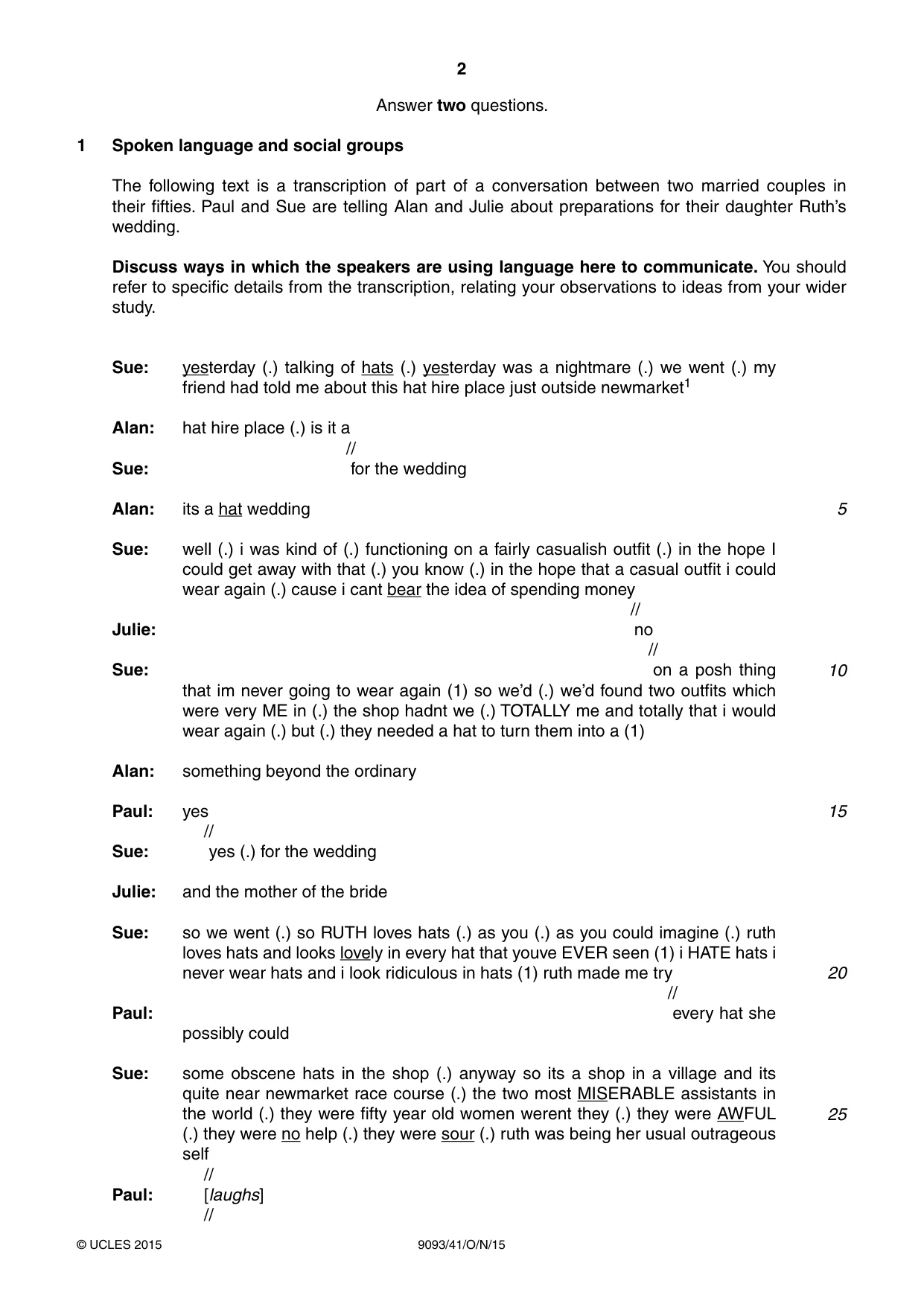Cambridge A Level English - Language AS and A Level (from 2014) 9093 2015 Oct/Nov Paper 4 · Variant 1 question paper, page 2 of 8