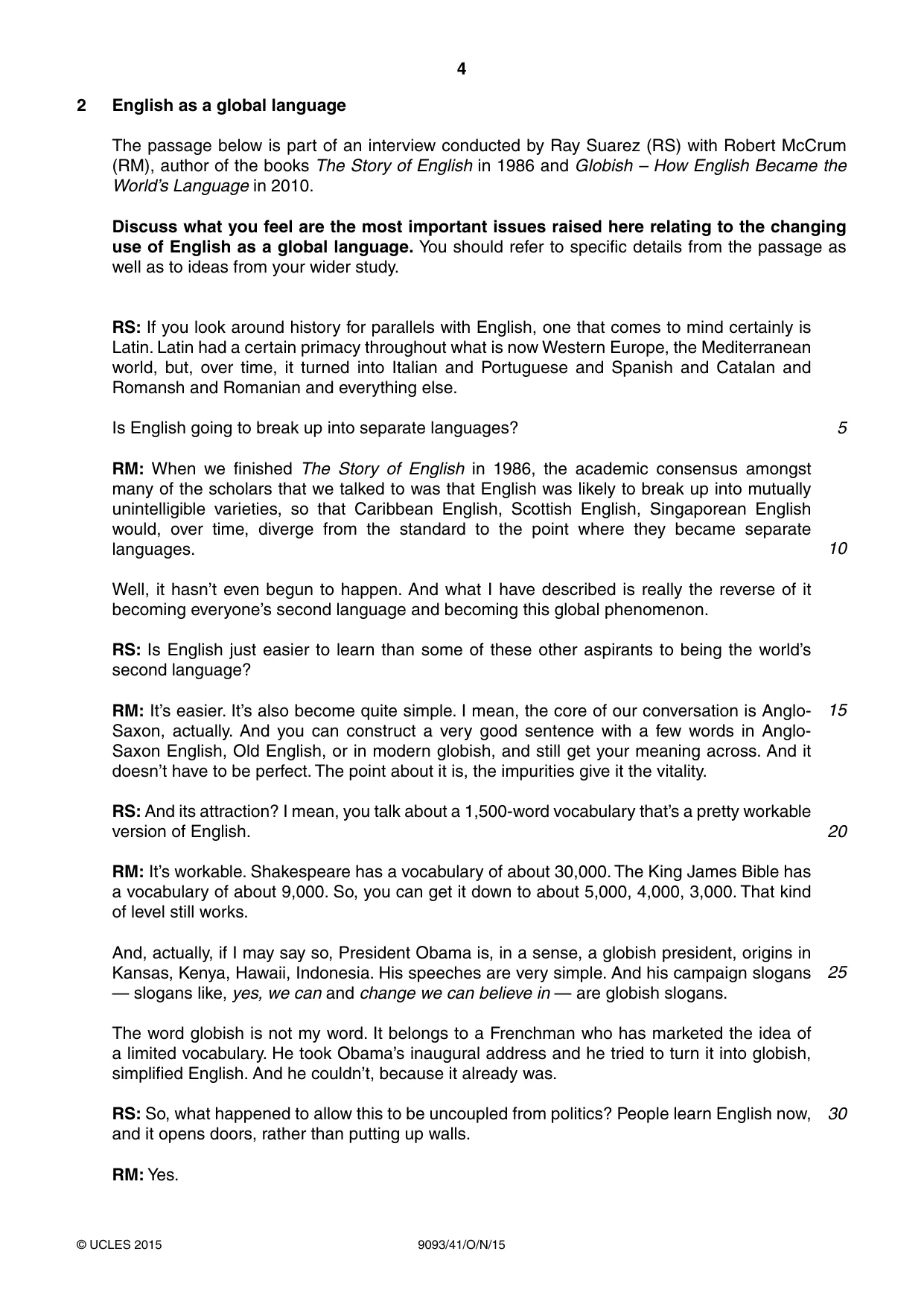 Cambridge A Level English - Language AS and A Level (from 2014) 9093 2015 Oct/Nov Paper 4 · Variant 1 question paper, page 4 of 8