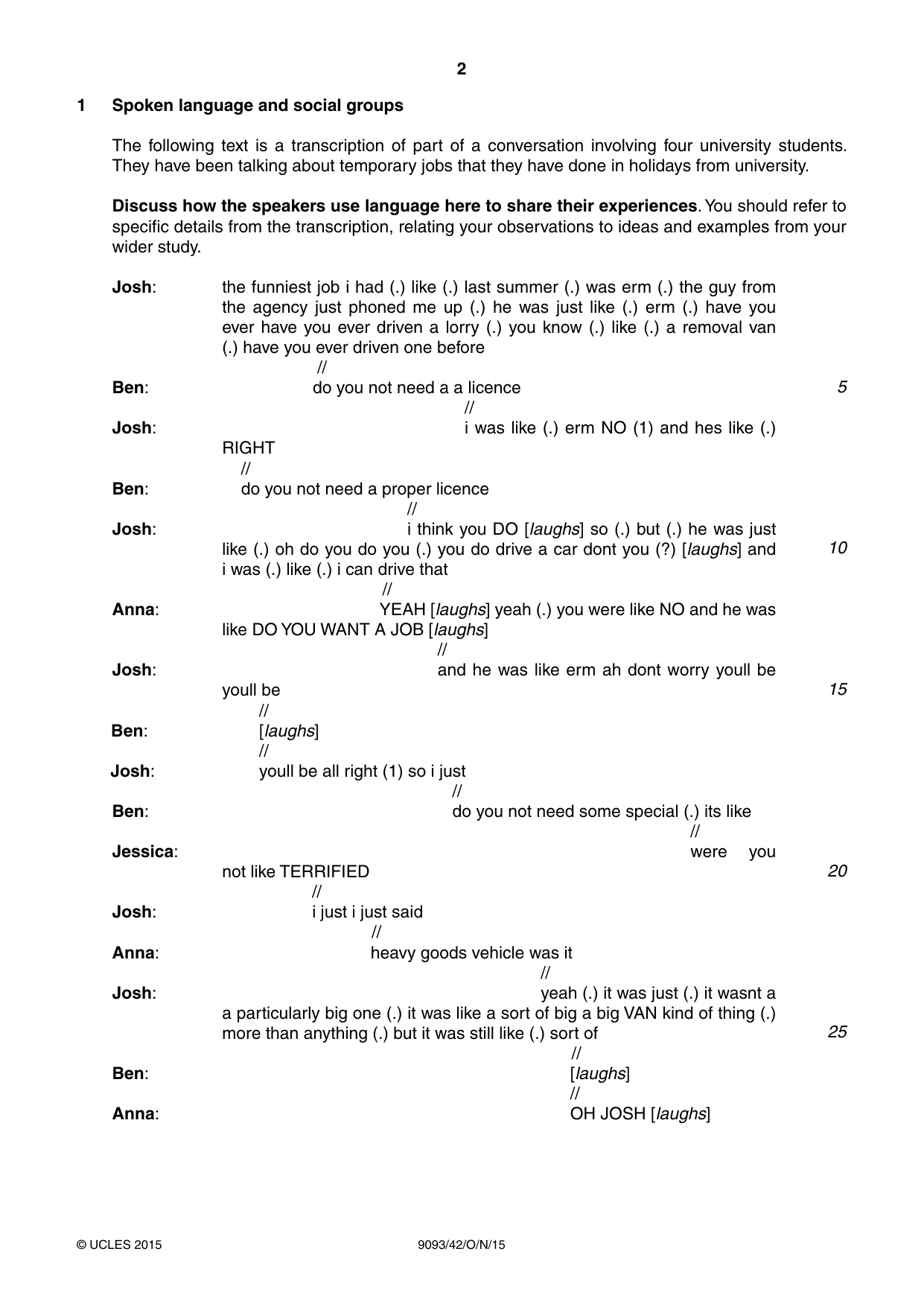 Cambridge A Level English - Language AS and A Level (from 2014) 9093 2015 Oct/Nov Paper 4 · Variant 2 question paper, page 2 of 8