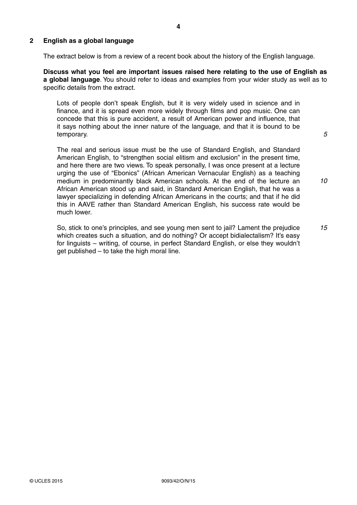 Cambridge A Level English - Language AS and A Level (from 2014) 9093 2015 Oct/Nov Paper 4 · Variant 2 question paper, page 4 of 8