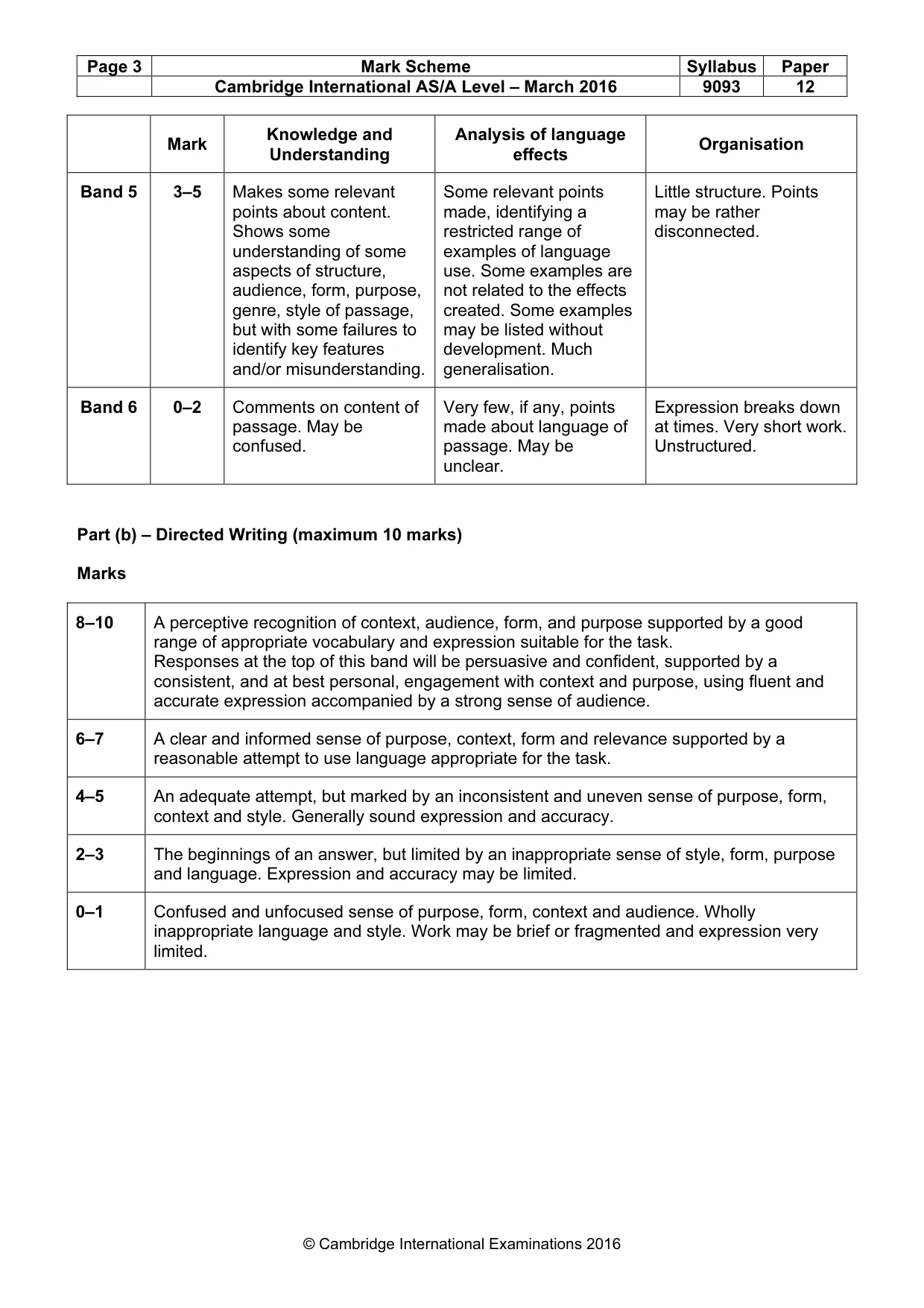 Mark scheme, page 3 of 3
