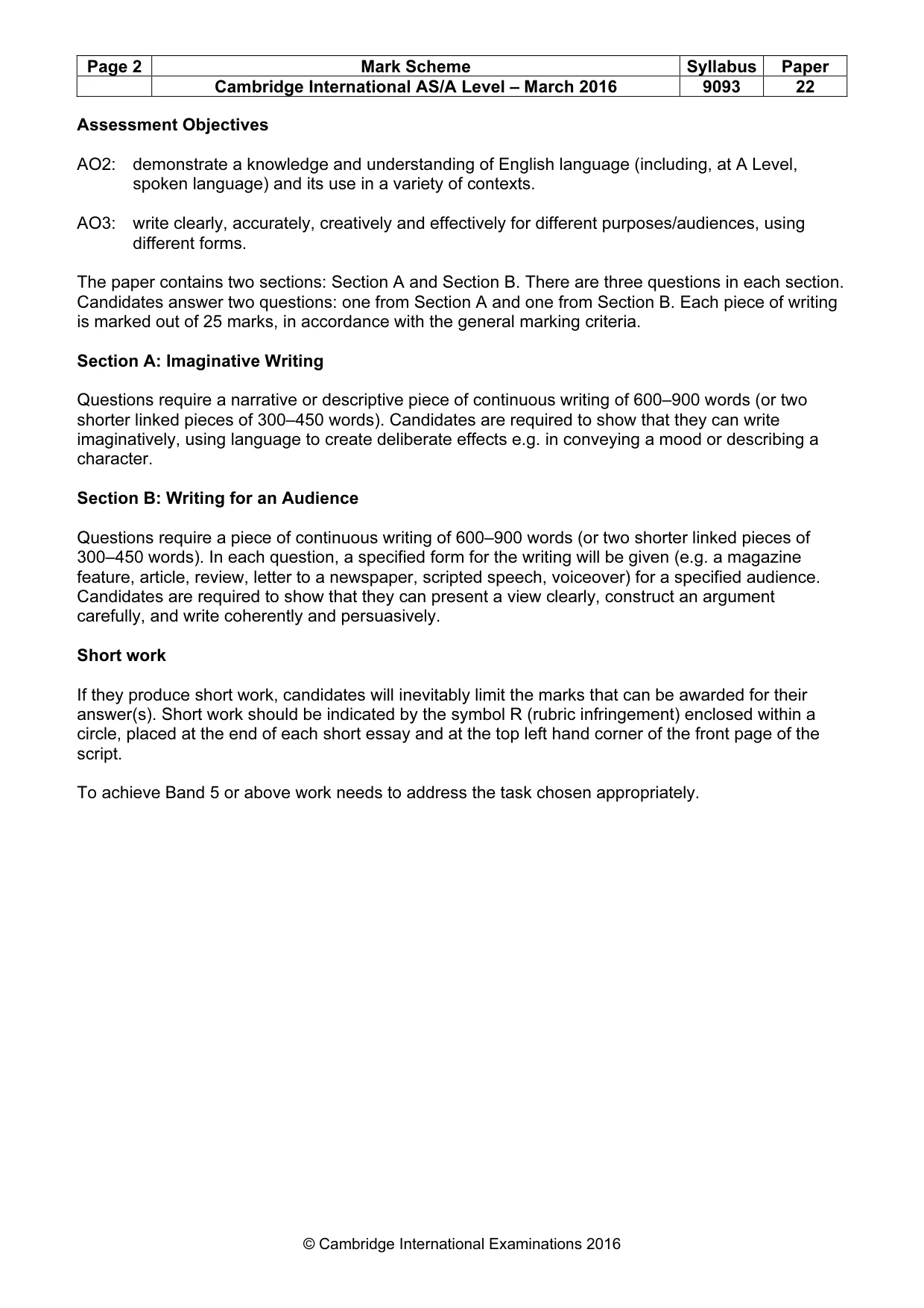 Mark scheme, page 2 of 4
