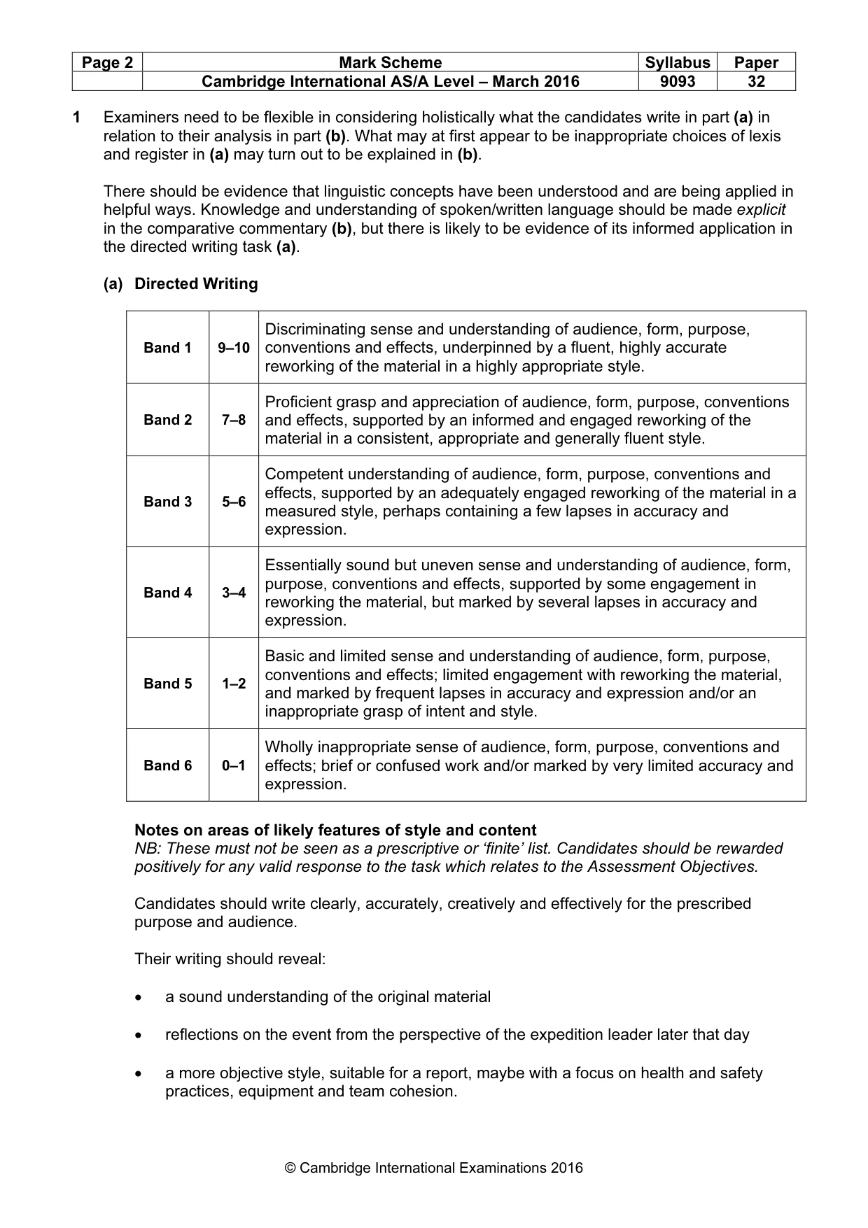 Mark scheme, page 2 of 5