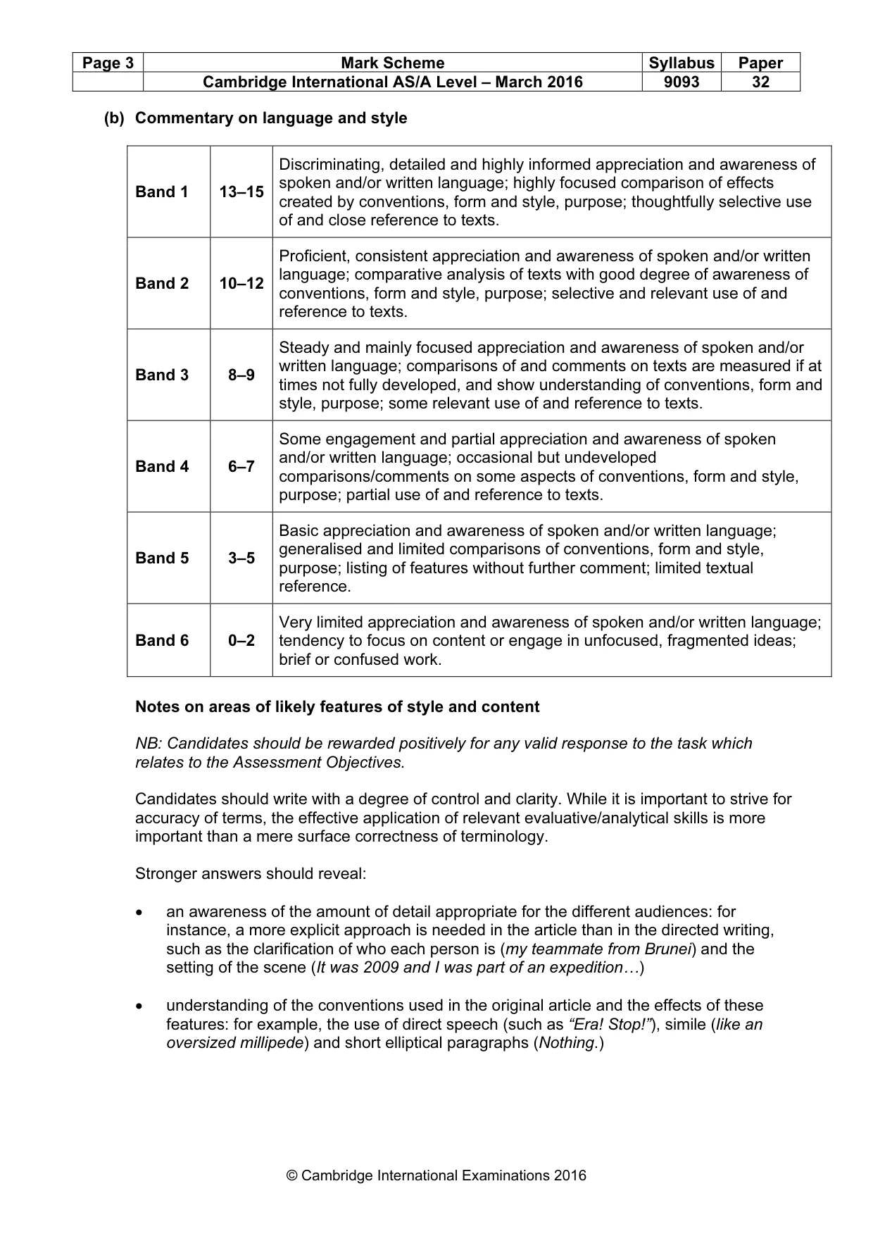 Mark scheme, page 3 of 5
