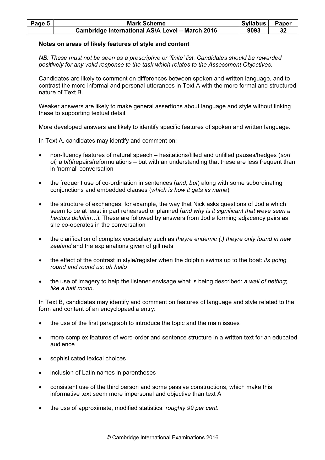 Mark scheme, page 5 of 5