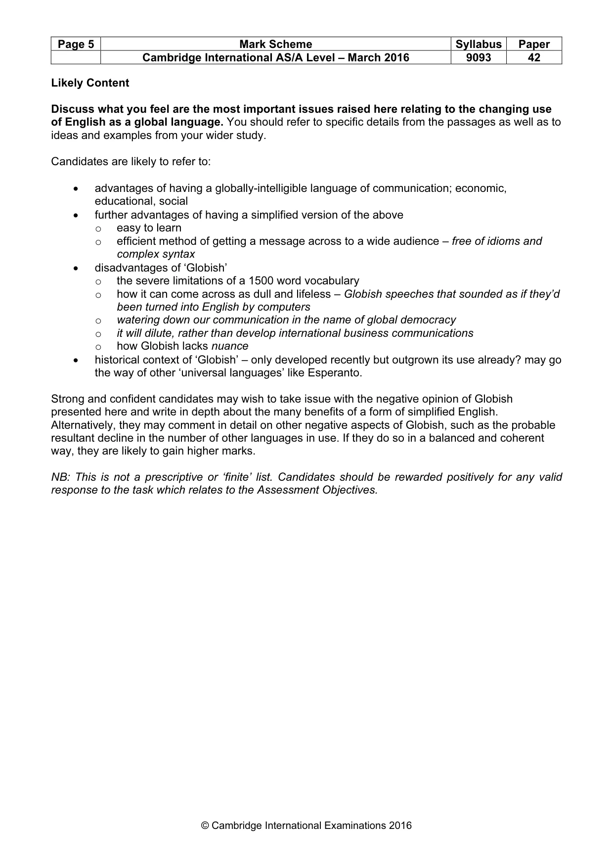 Mark scheme, page 5 of 7