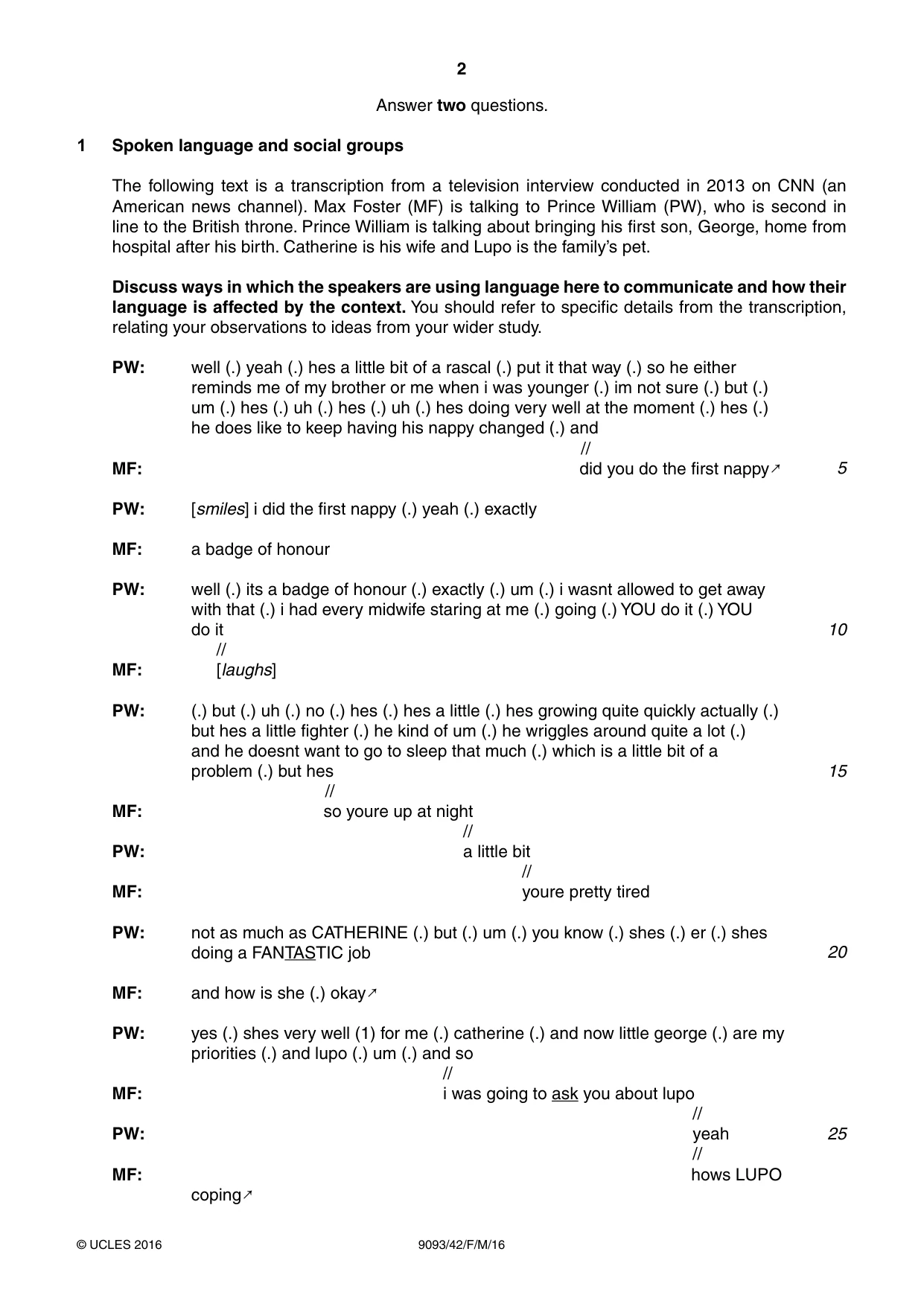 Cambridge A Level English - Language AS and A Level (from 2014) 9093 2016 Feb/March Paper 4 · Variant 2 question paper, page 2 of 8