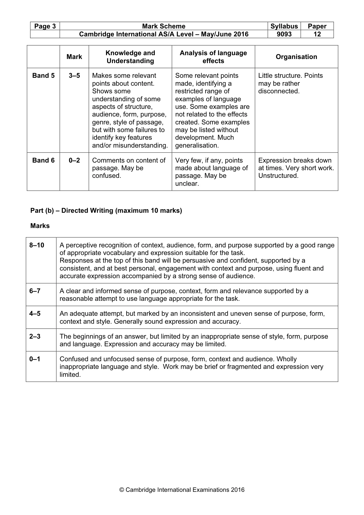 Mark scheme, page 3 of 3