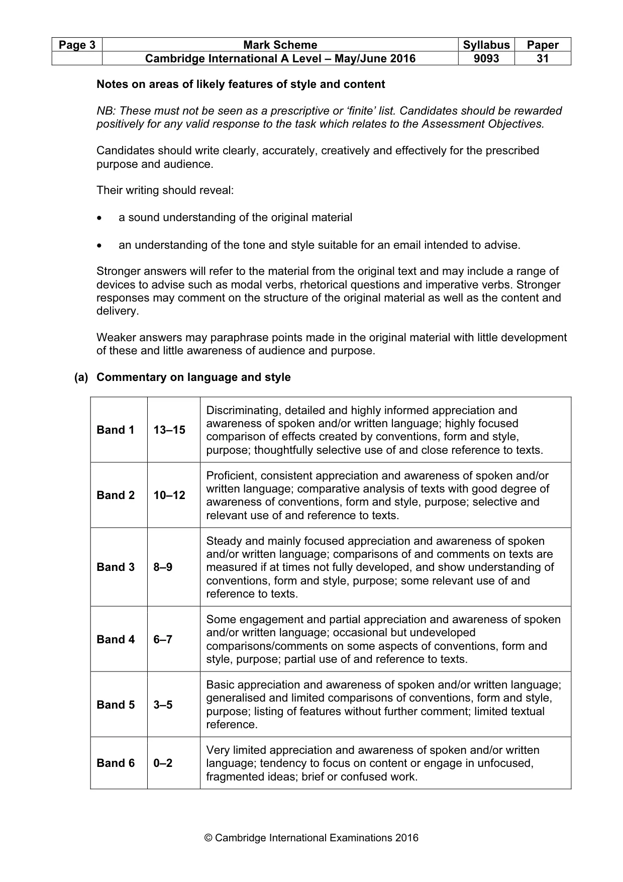 Mark scheme, page 3 of 5
