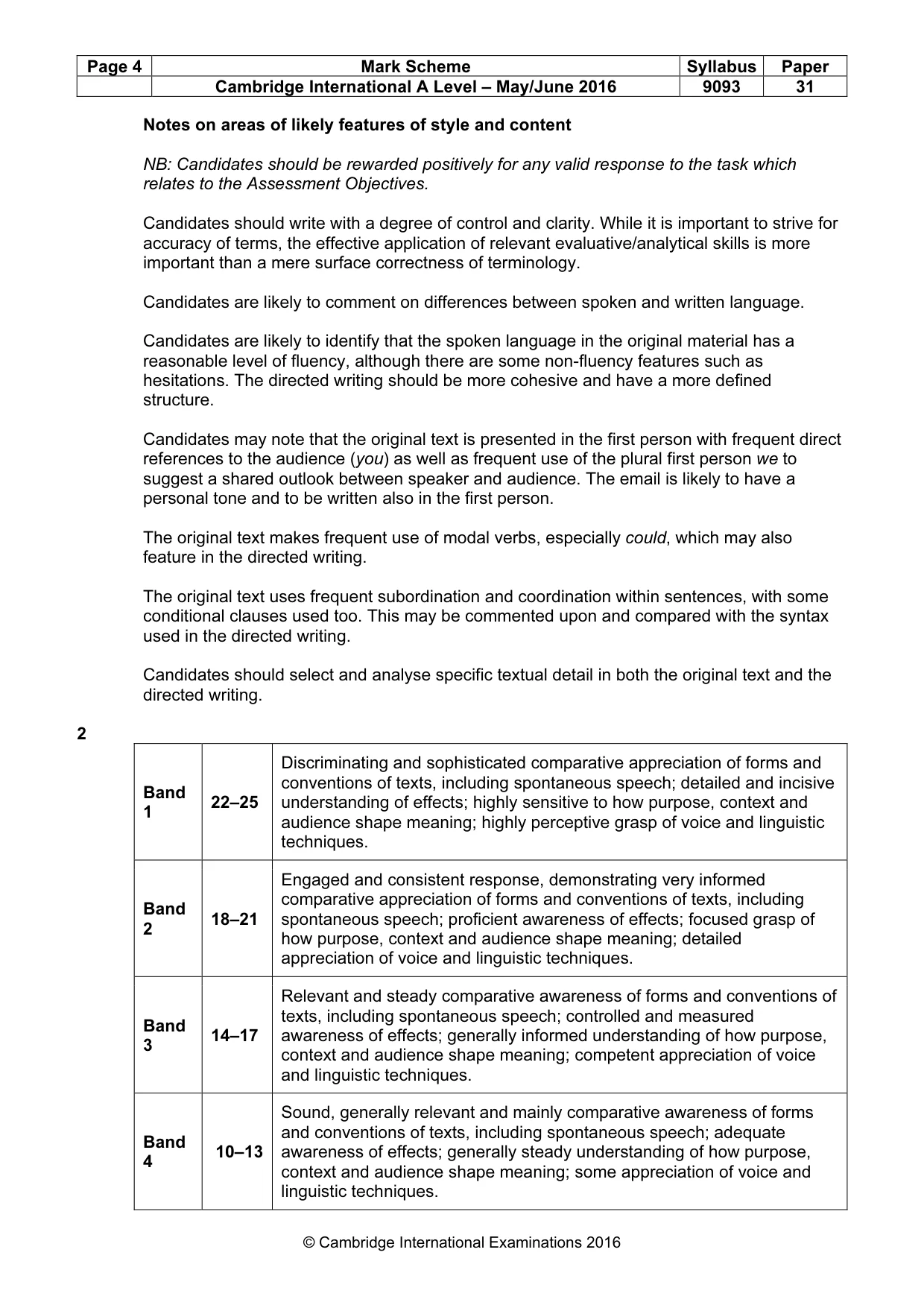 Mark scheme, page 4 of 5