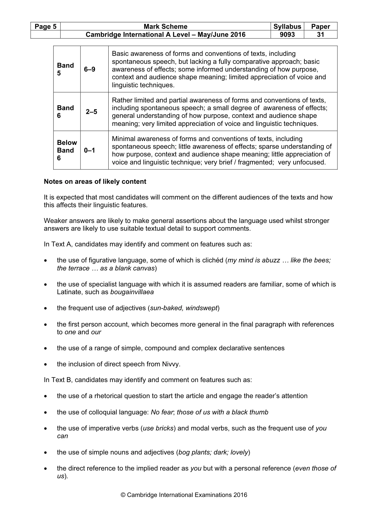 Mark scheme, page 5 of 5