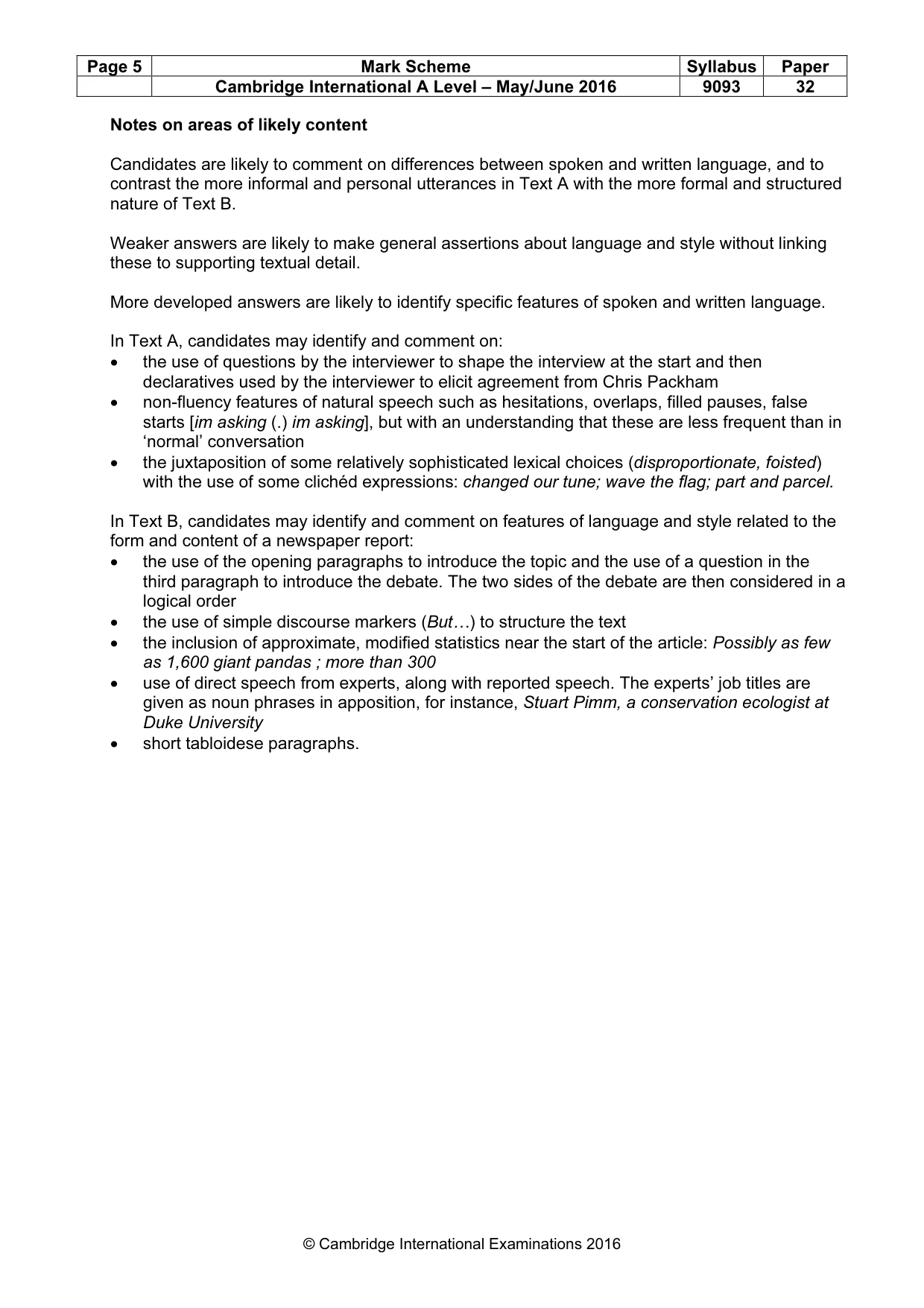 Mark scheme, page 5 of 5