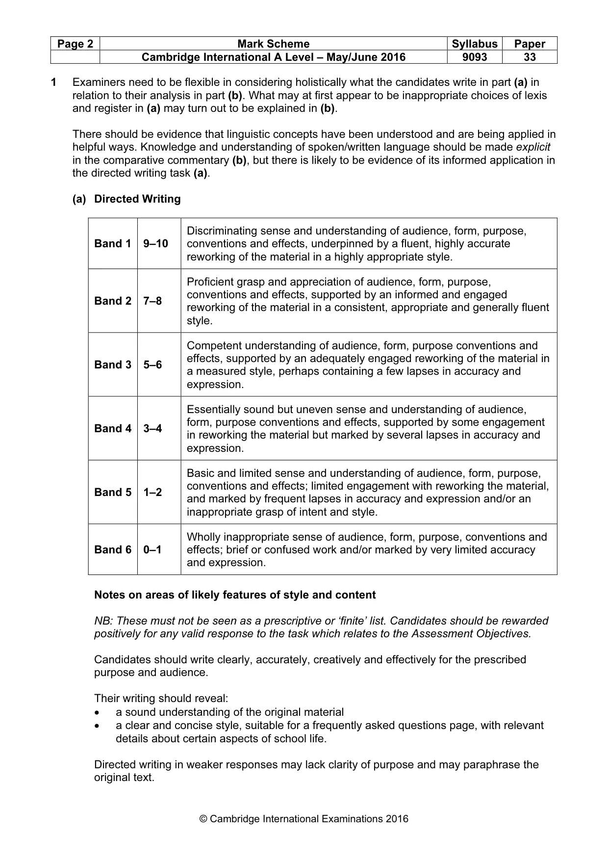 Mark scheme, page 2 of 5