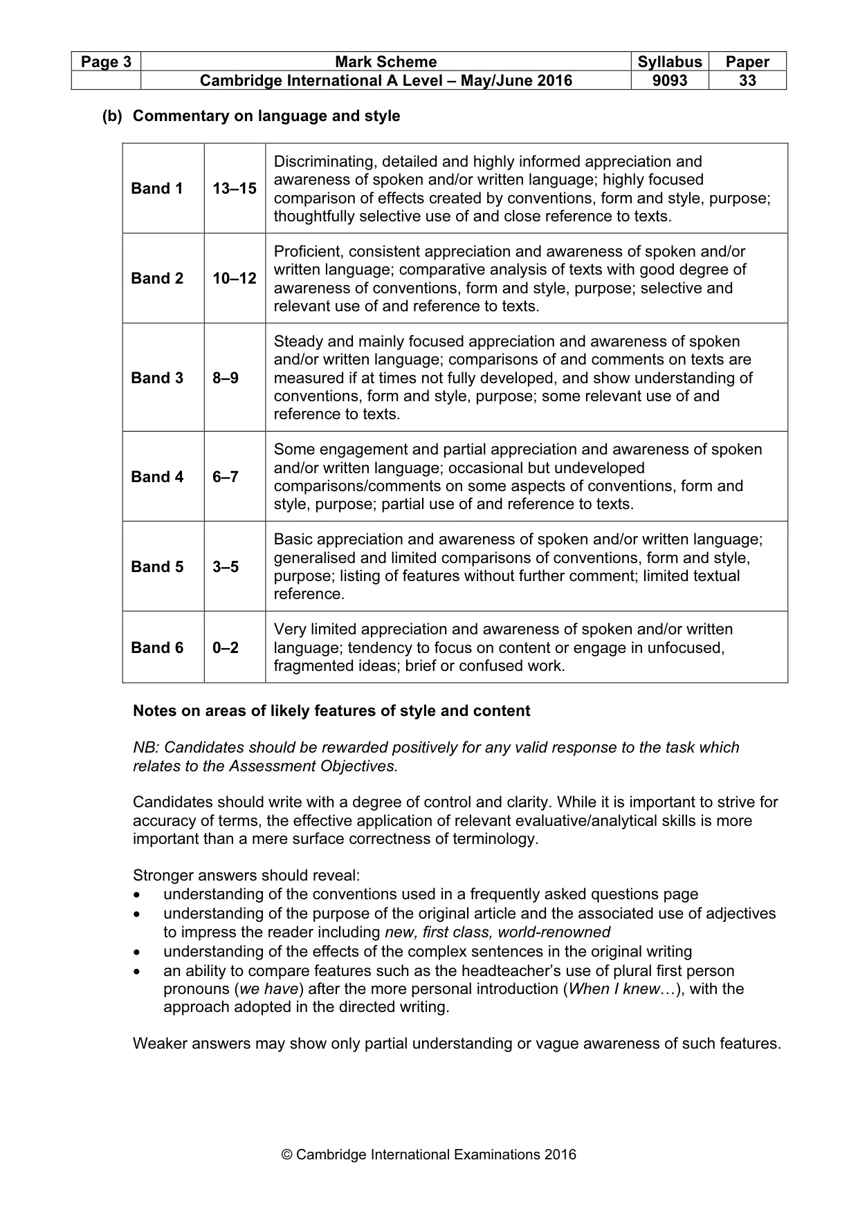 Mark scheme, page 3 of 5