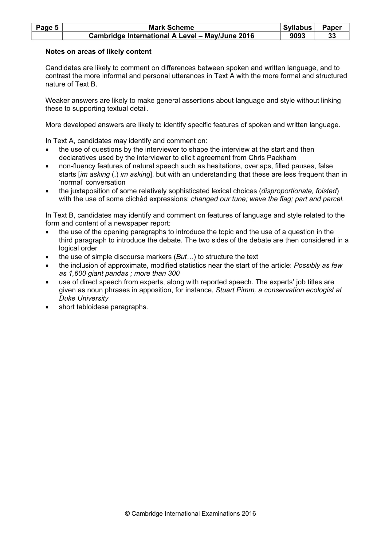 Mark scheme, page 5 of 5