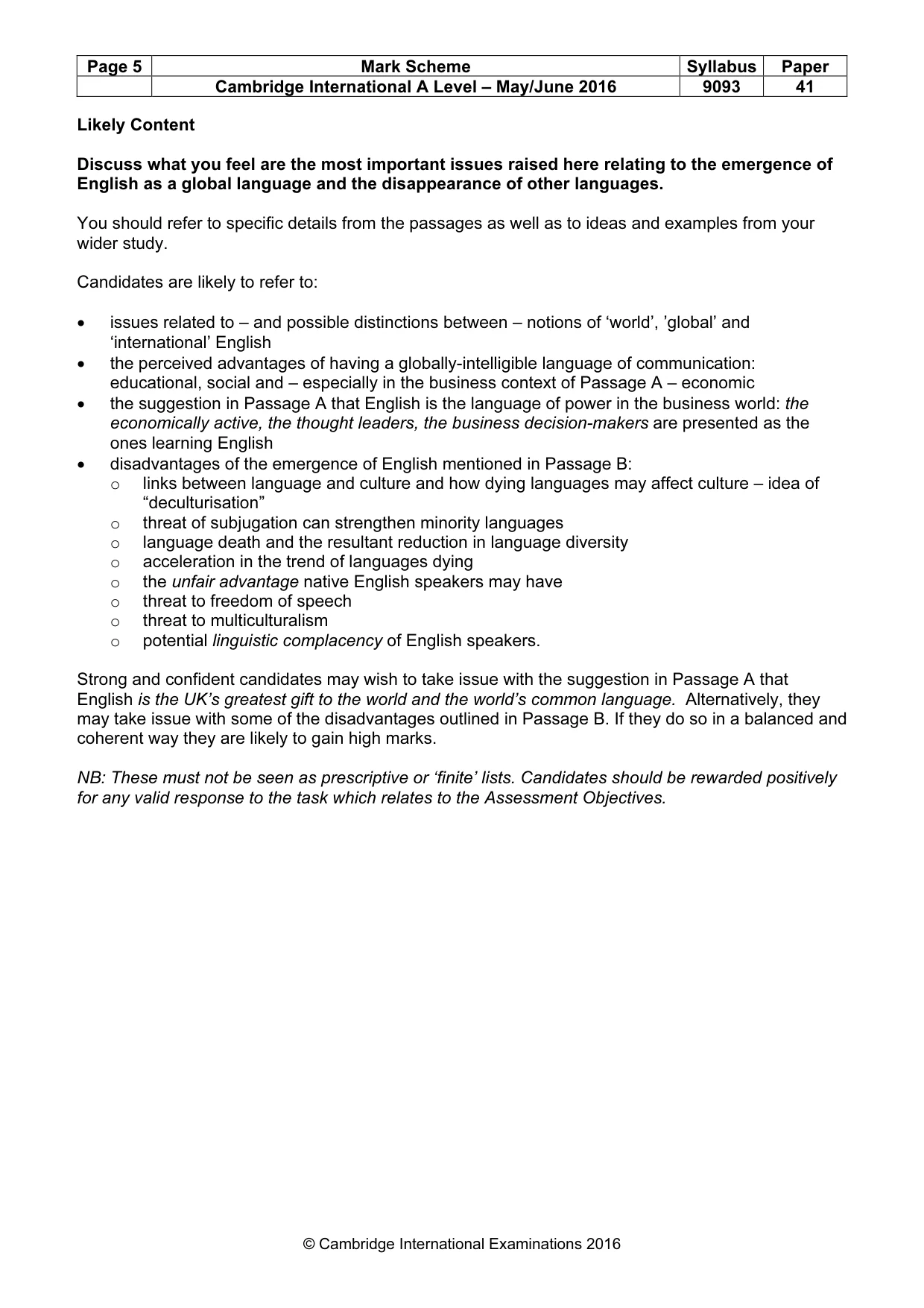 Mark scheme, page 5 of 7