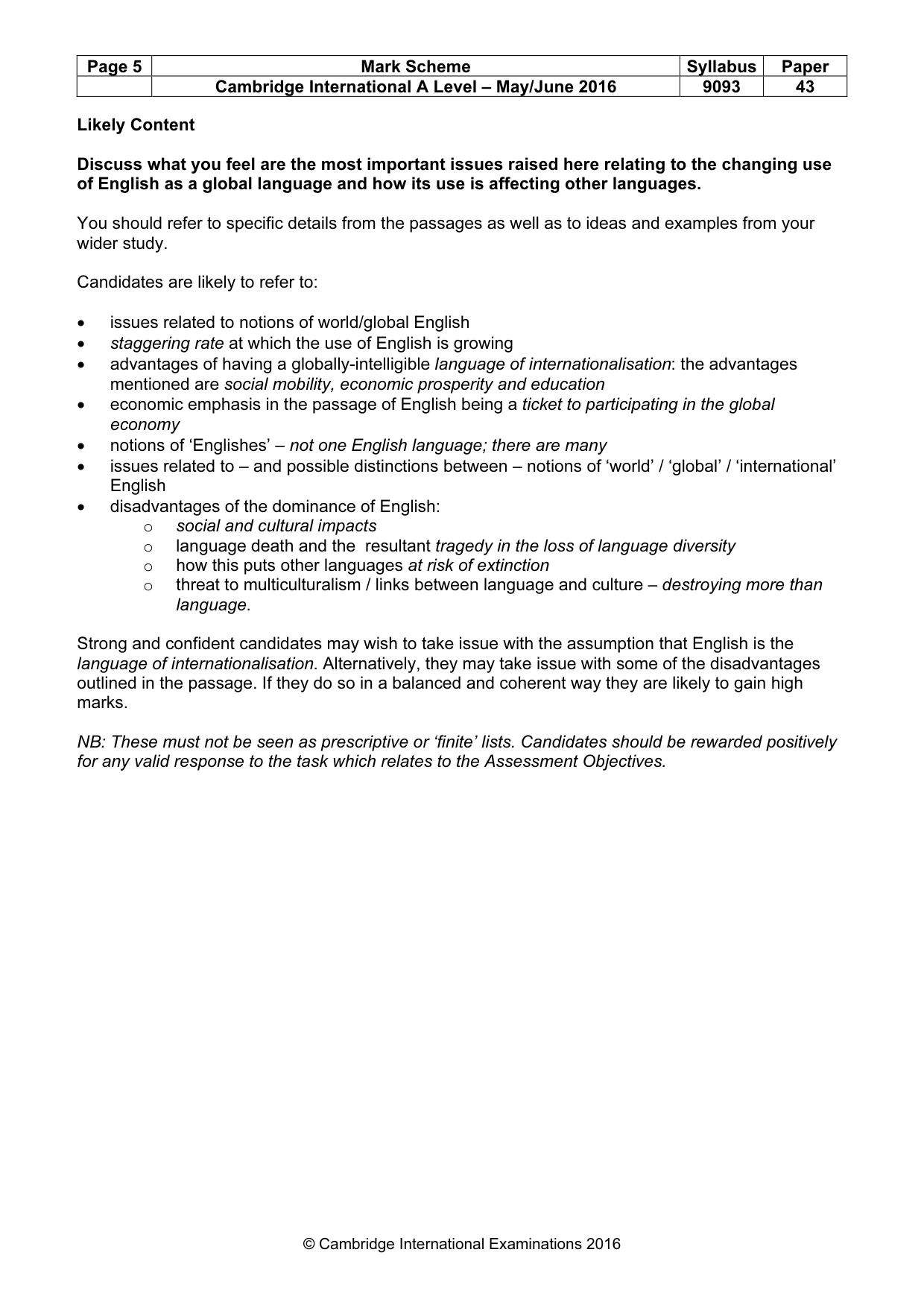 Mark scheme, page 5 of 7