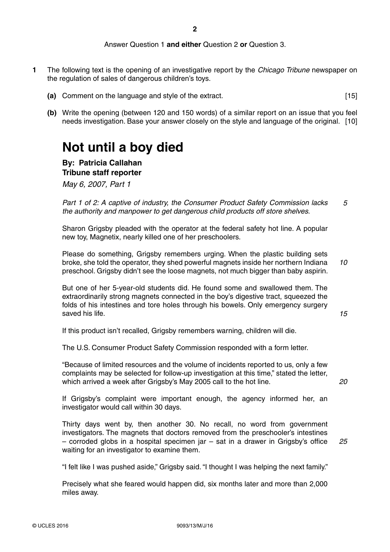 Cambridge A Level English - Language AS and A Level (from 2014) 9093 2016 May/June Paper 1 · Variant 3 question paper, page 2 of 8