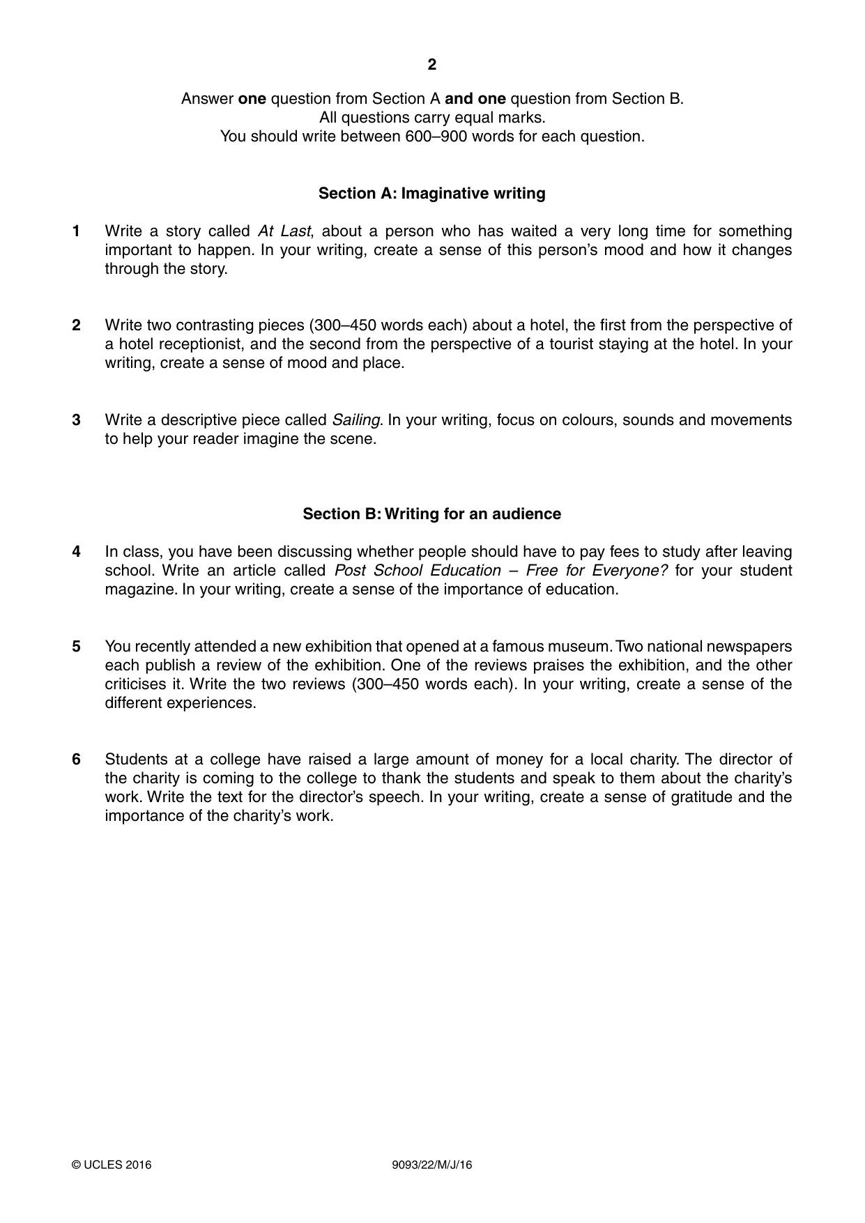 Cambridge A Level English - Language AS and A Level (from 2014) 9093 2016 May/June Paper 2 · Variant 2 question paper, page 2 of 4