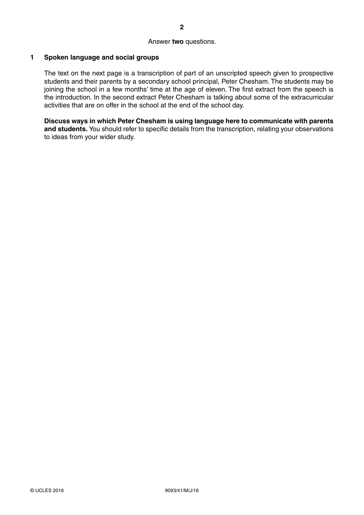 Cambridge A Level English - Language AS and A Level (from 2014) 9093 2016 May/June Paper 4 · Variant 1 question paper, page 2 of 8