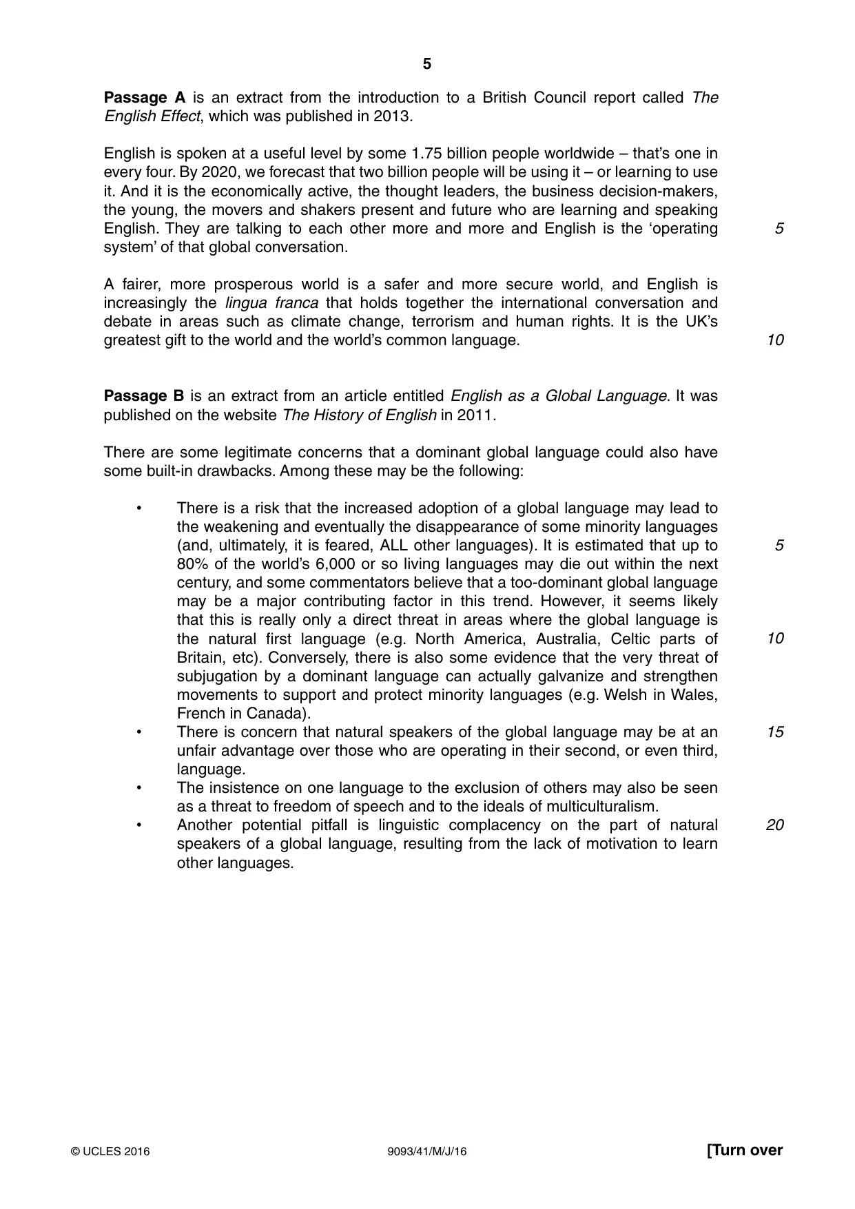 Cambridge A Level English - Language AS and A Level (from 2014) 9093 2016 May/June Paper 4 · Variant 1 question paper, page 5 of 8