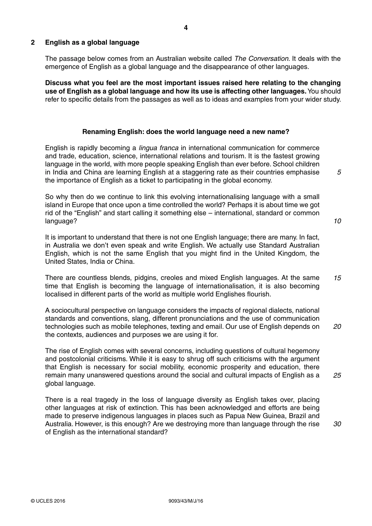 Cambridge A Level English - Language AS and A Level (from 2014) 9093 2016 May/June Paper 4 · Variant 3 question paper, page 4 of 8