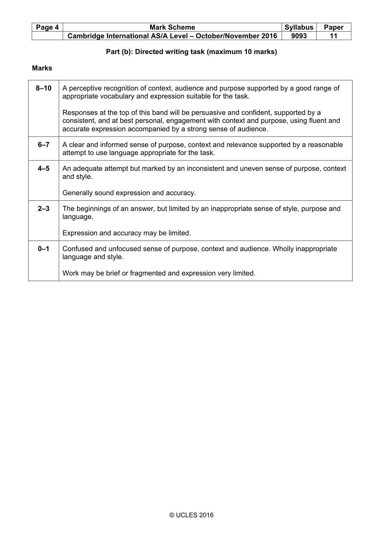 Mark scheme, page 4 of 4