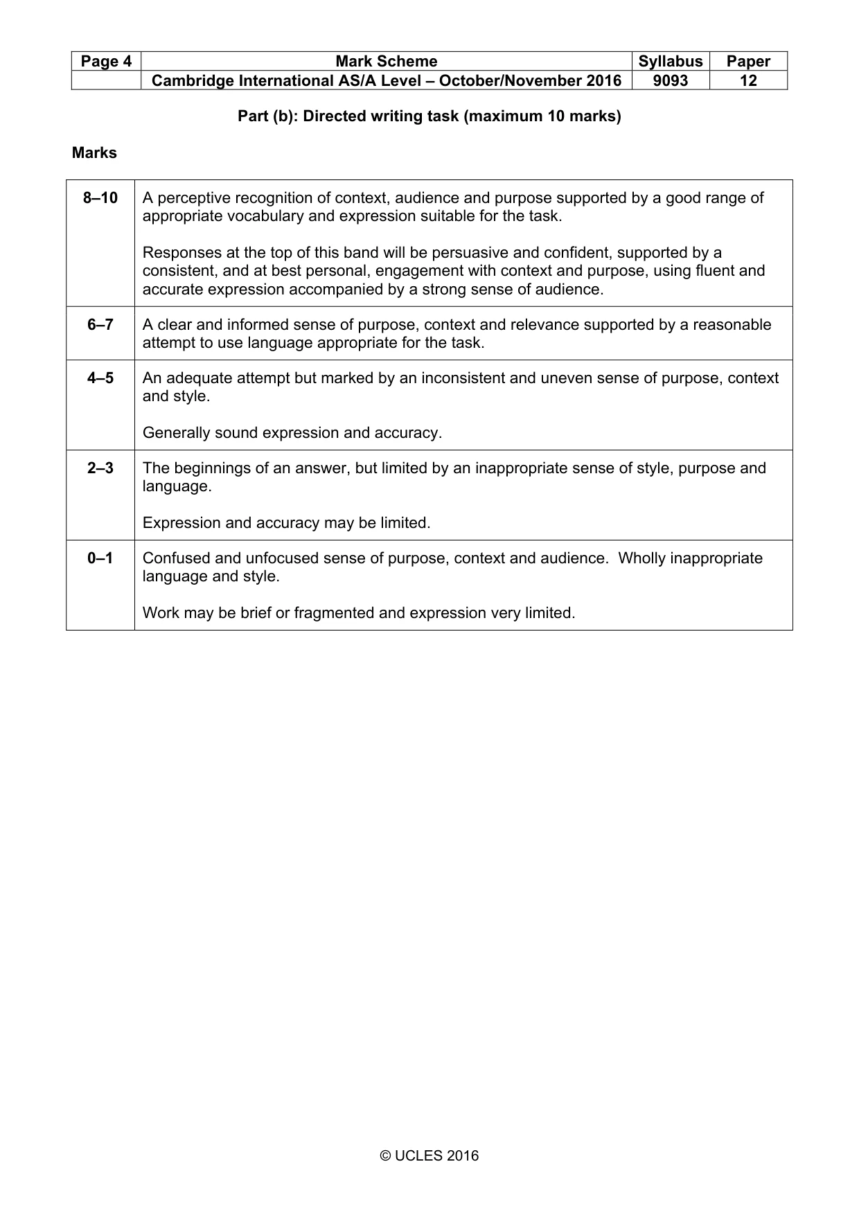 Mark scheme, page 4 of 4