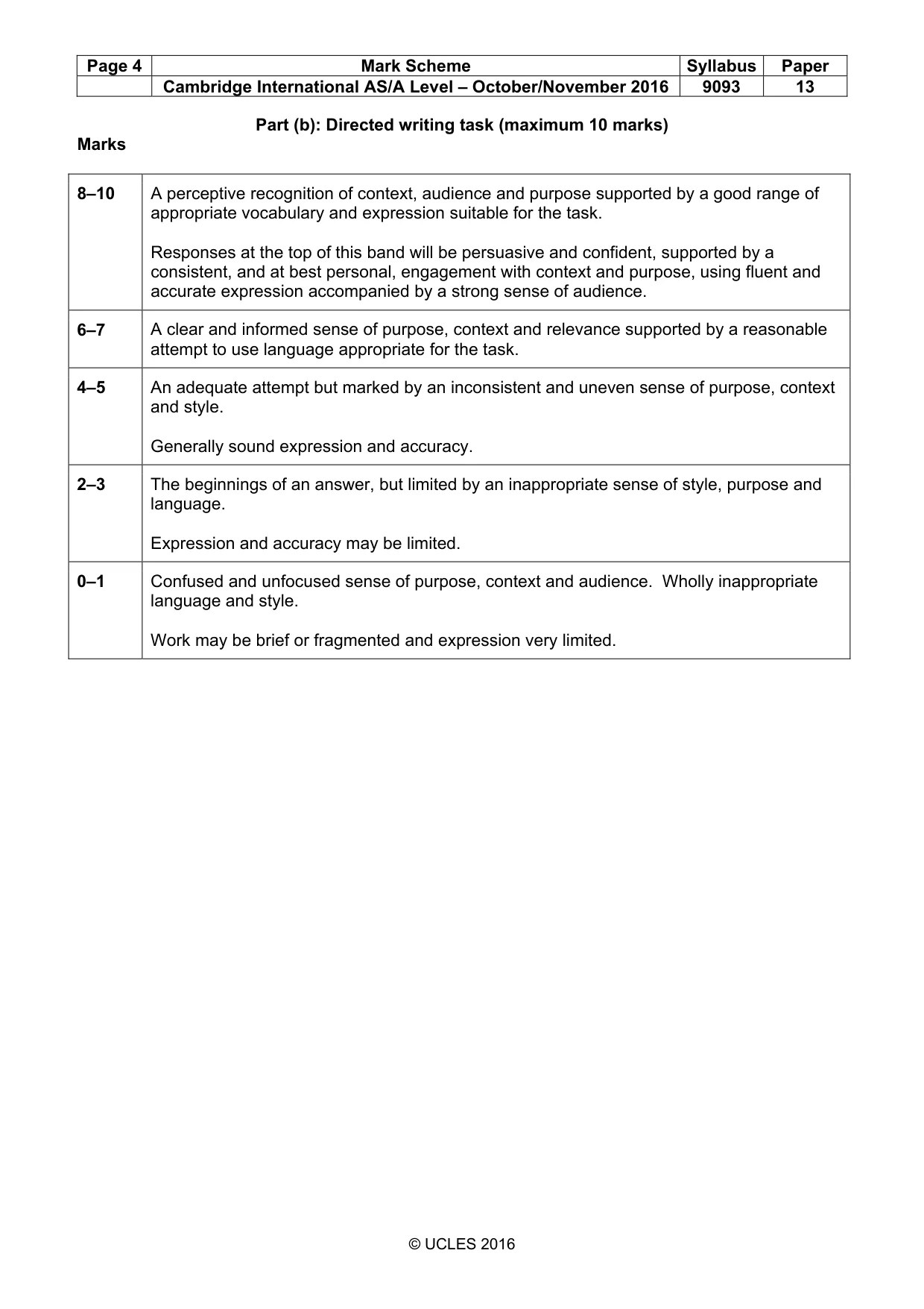Mark scheme, page 4 of 4