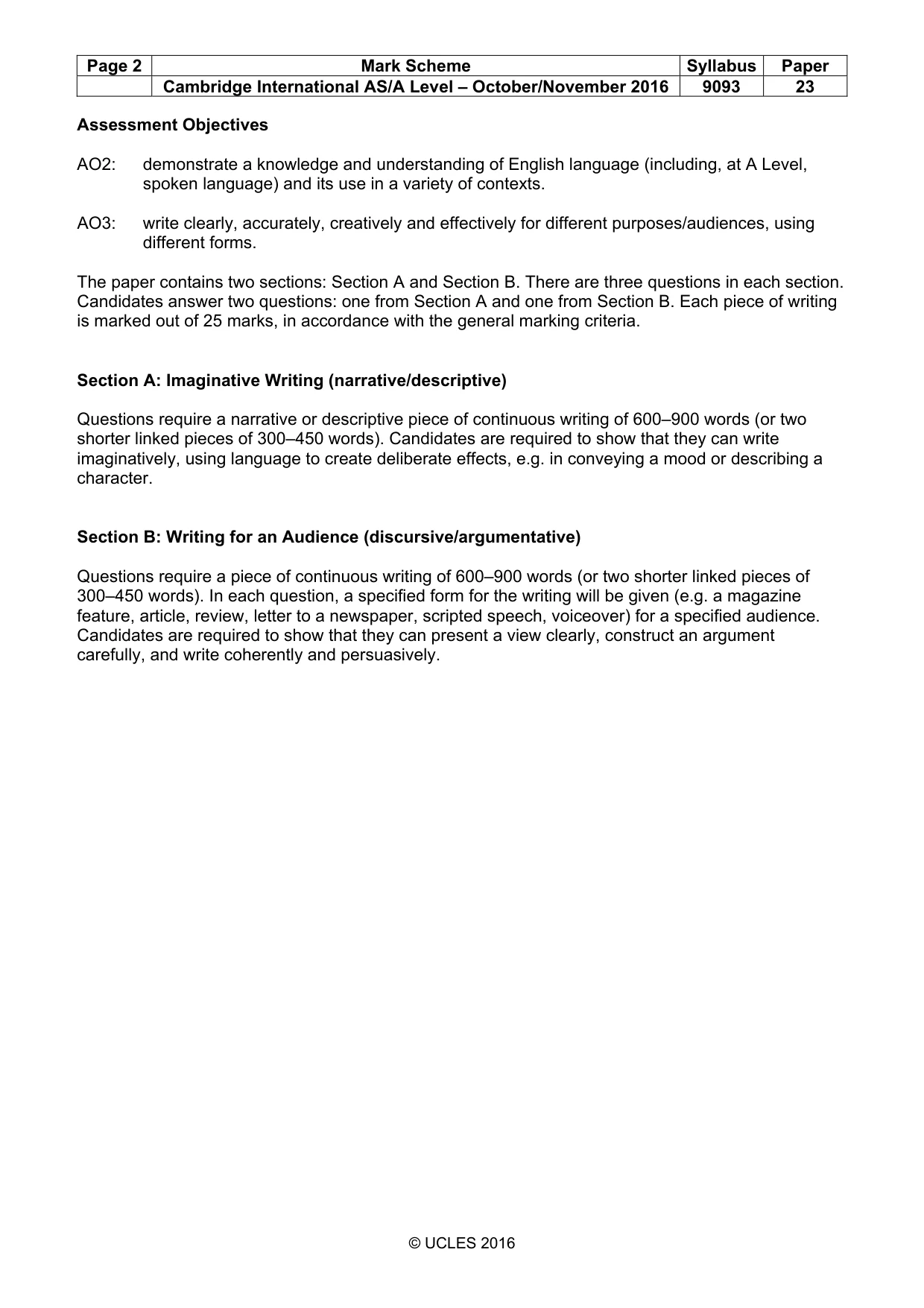 Mark scheme, page 2 of 4
