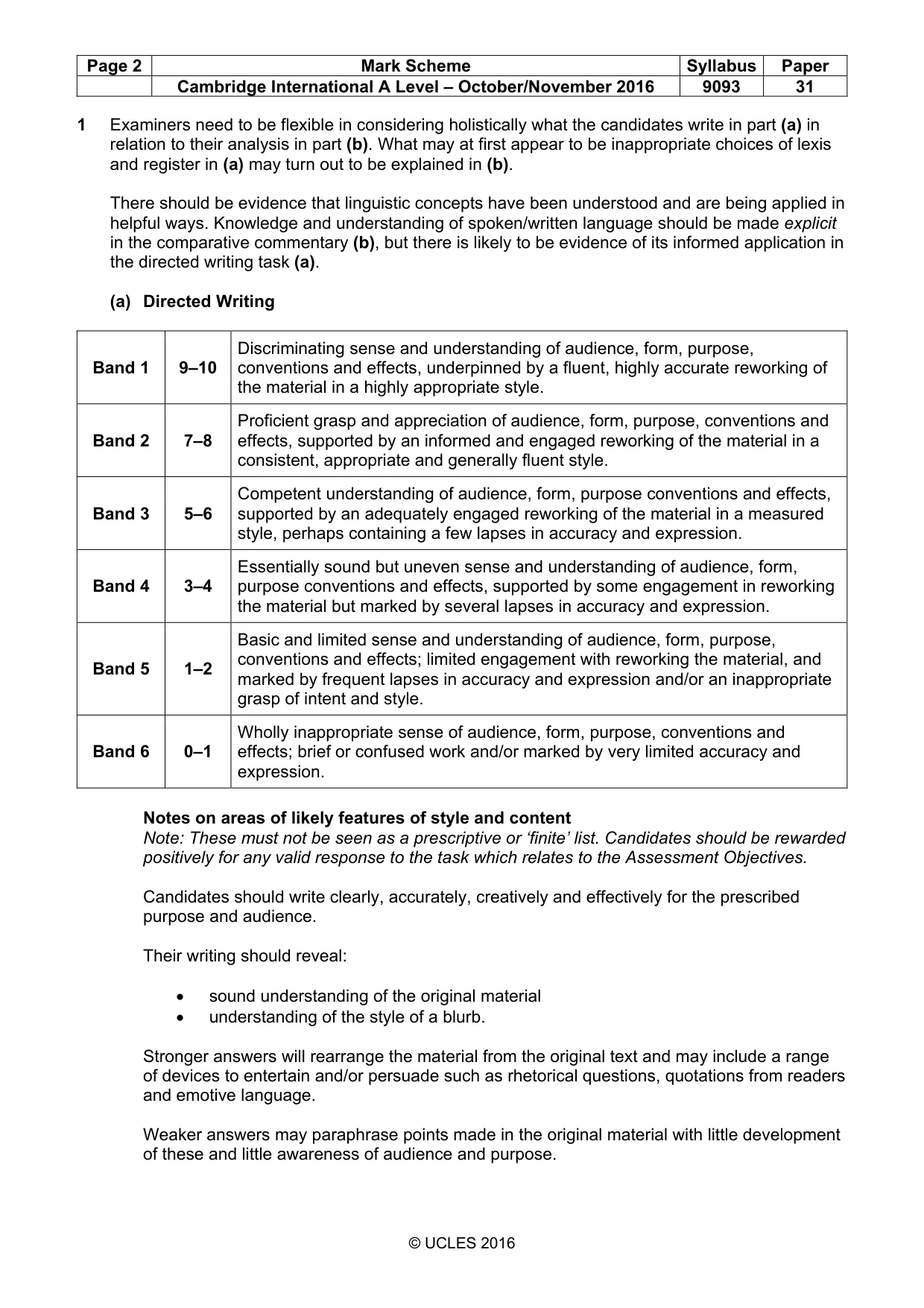 Mark scheme, page 2 of 5
