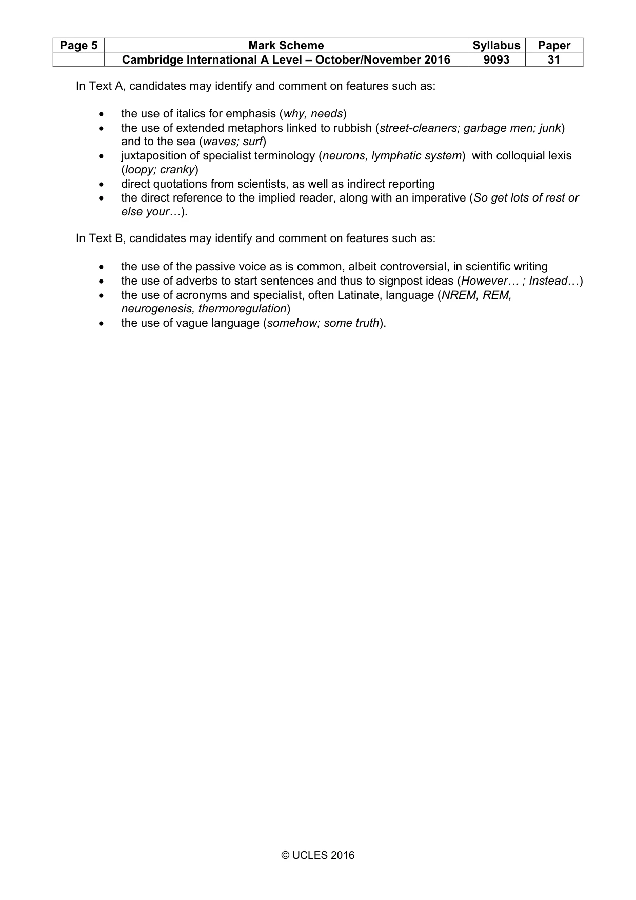 Mark scheme, page 5 of 5