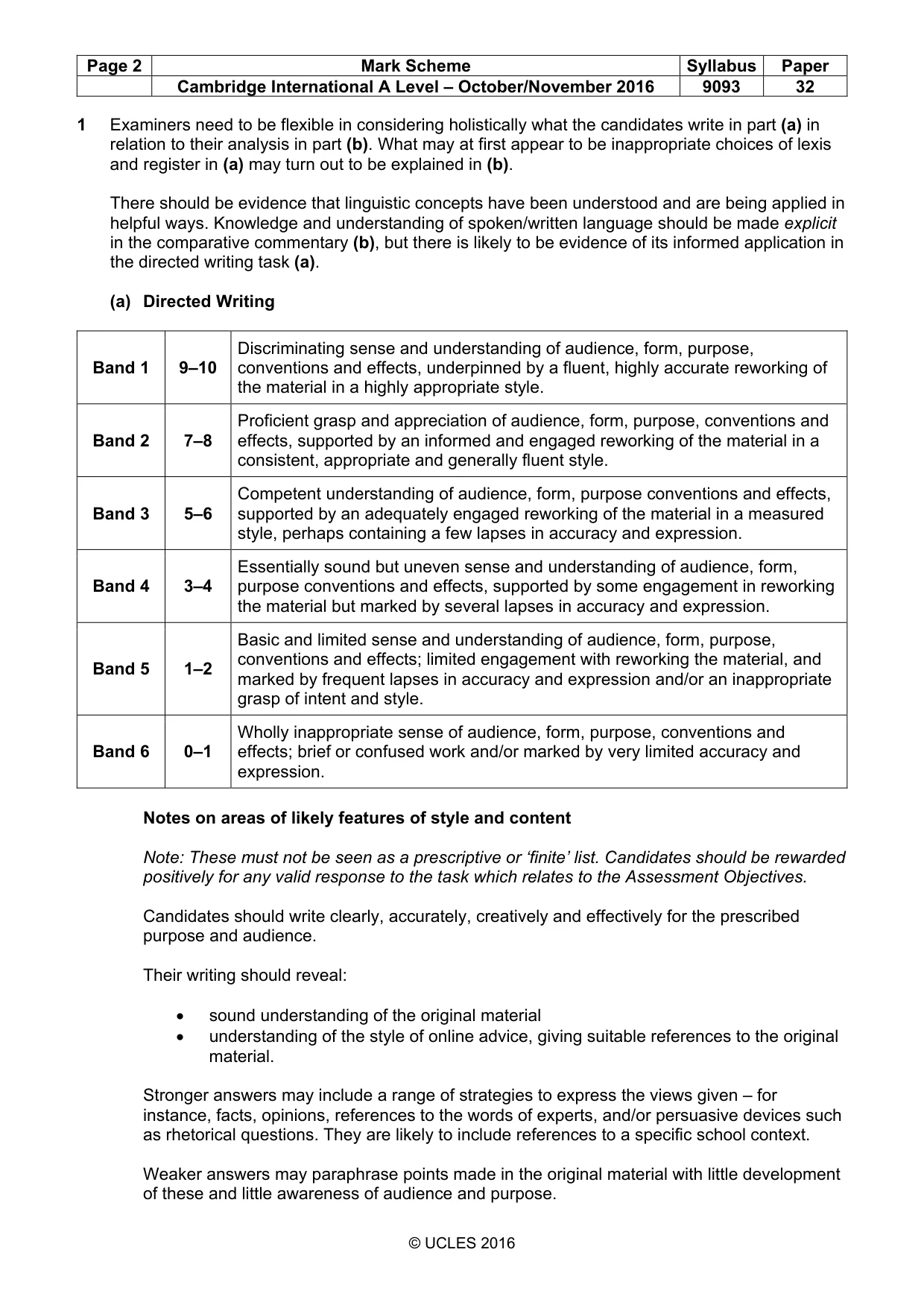 Mark scheme, page 2 of 5