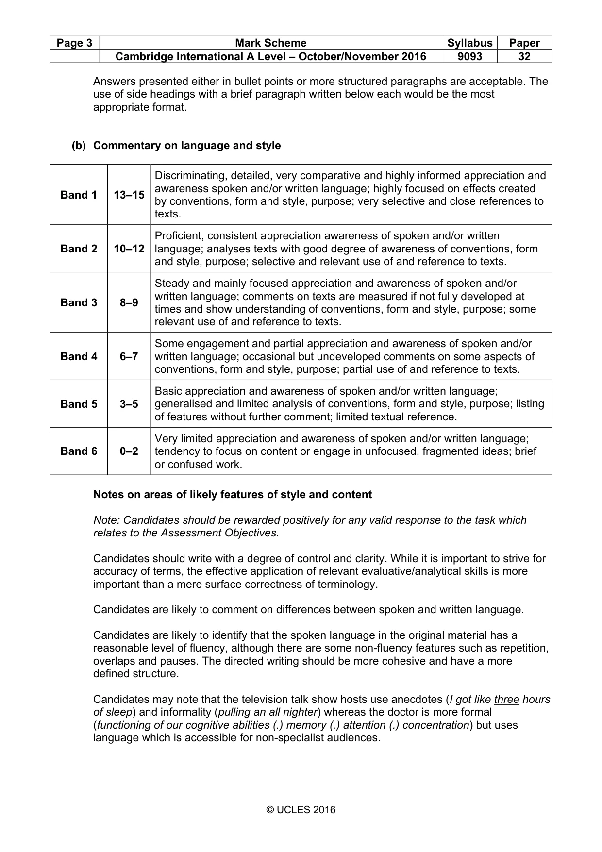 Mark scheme, page 3 of 5