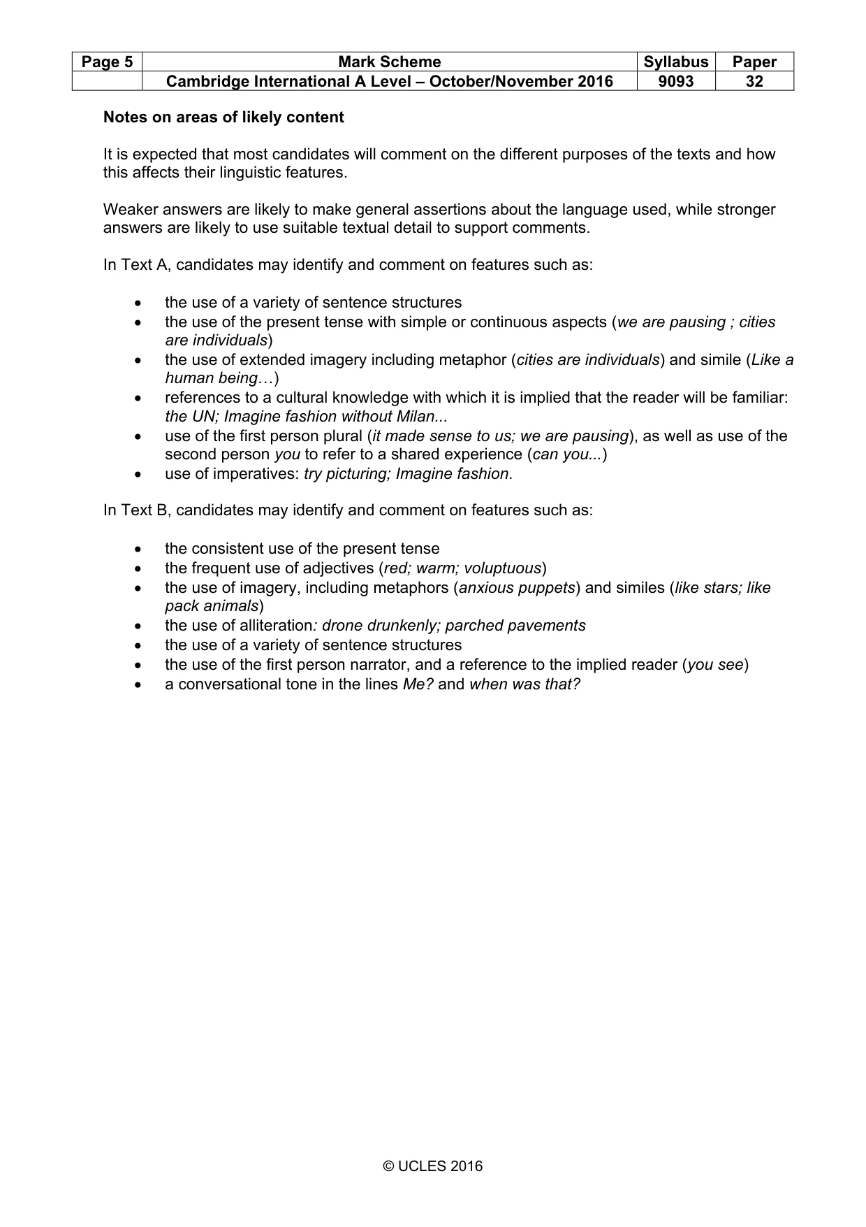 Mark scheme, page 5 of 5