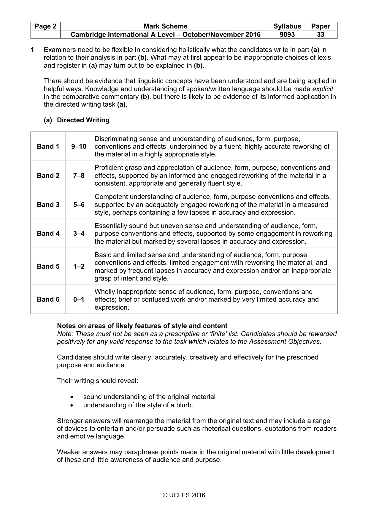 Mark scheme, page 2 of 5