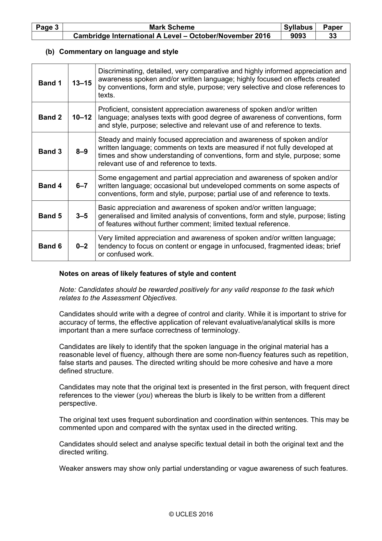 Mark scheme, page 3 of 5