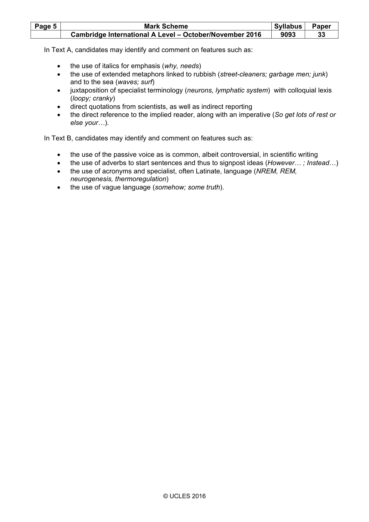 Mark scheme, page 5 of 5