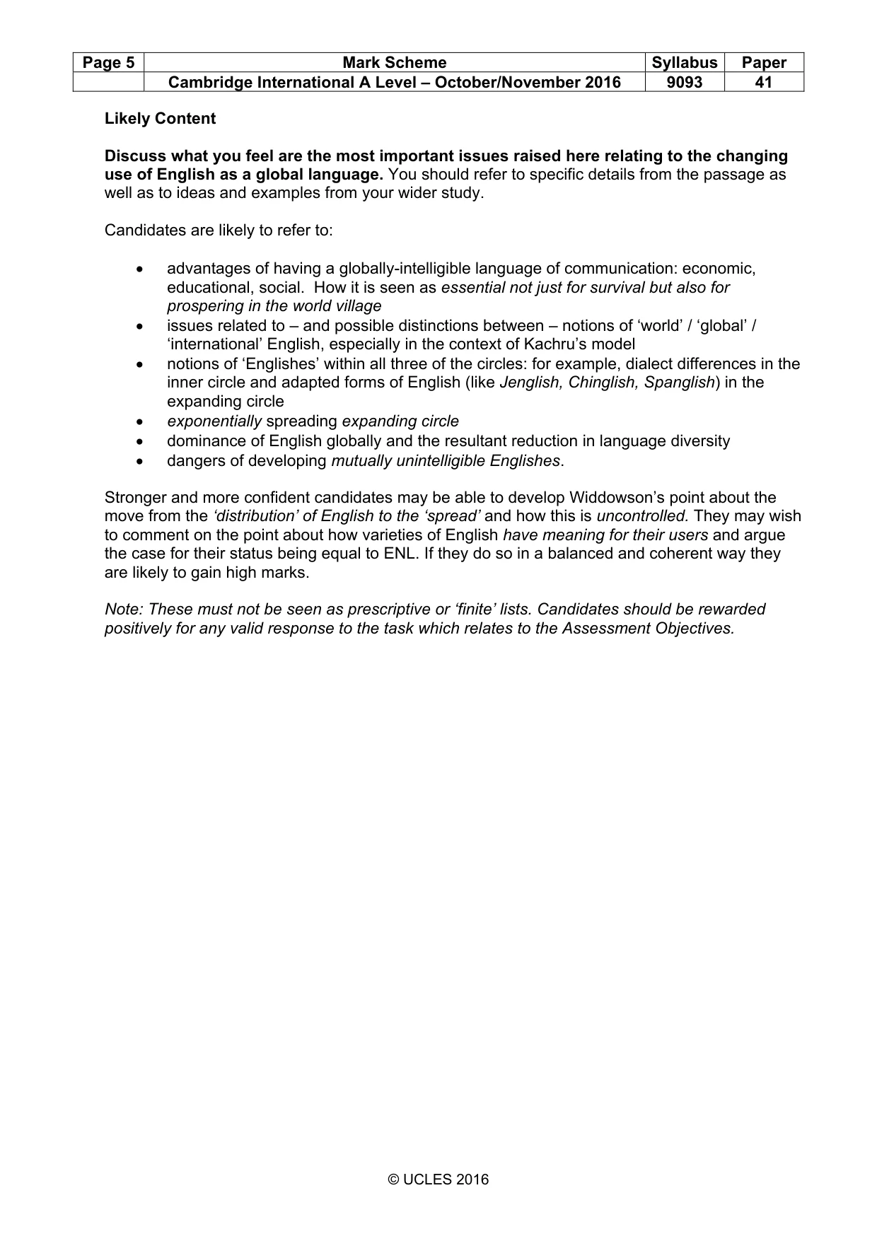 Mark scheme, page 5 of 7
