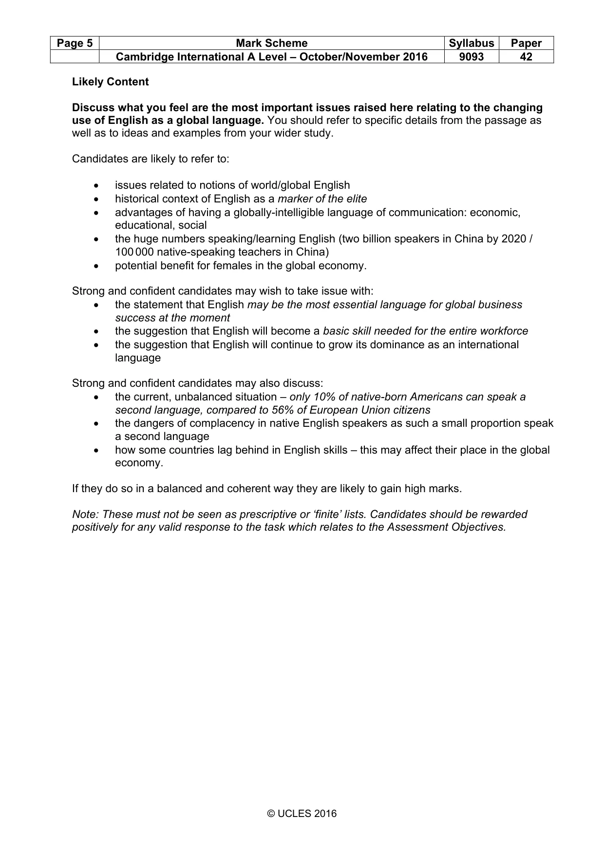 Mark scheme, page 5 of 7
