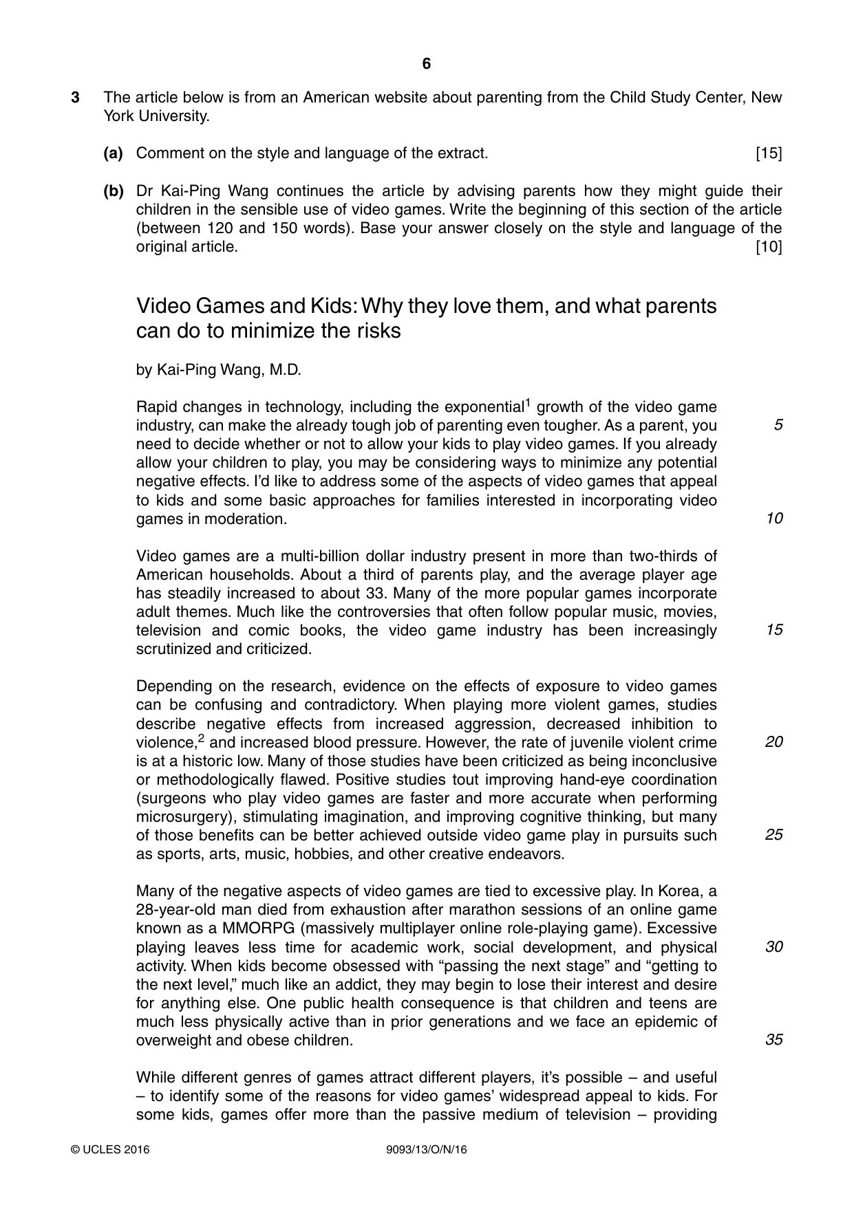 Cambridge A Level English - Language AS and A Level (from 2014) 9093 2016 Oct/Nov Paper 1 · Variant 3 question paper, page 6 of 8