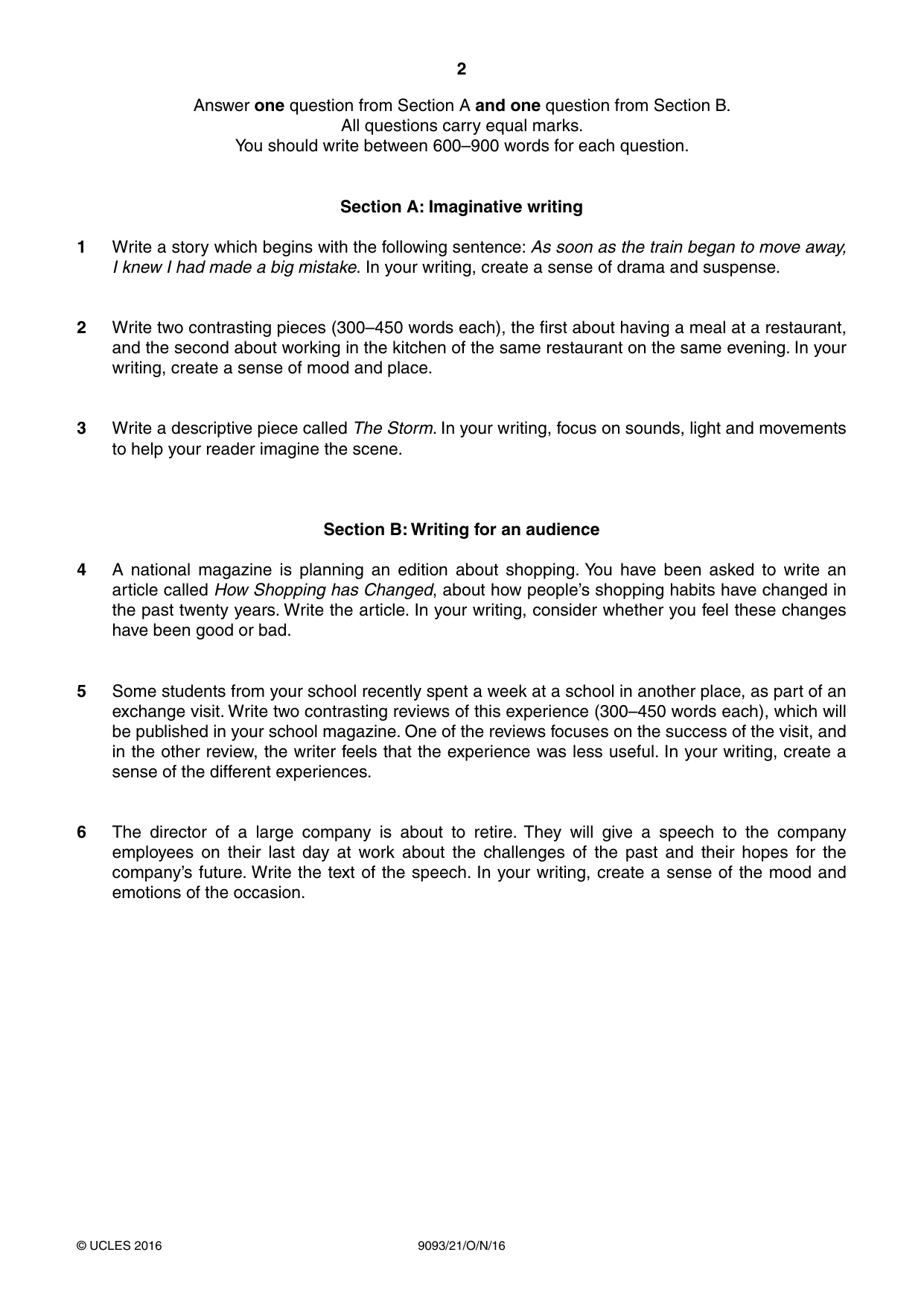 Cambridge A Level English - Language AS and A Level (from 2014) 9093 2016 Oct/Nov Paper 2 · Variant 1 question paper, page 2 of 4
