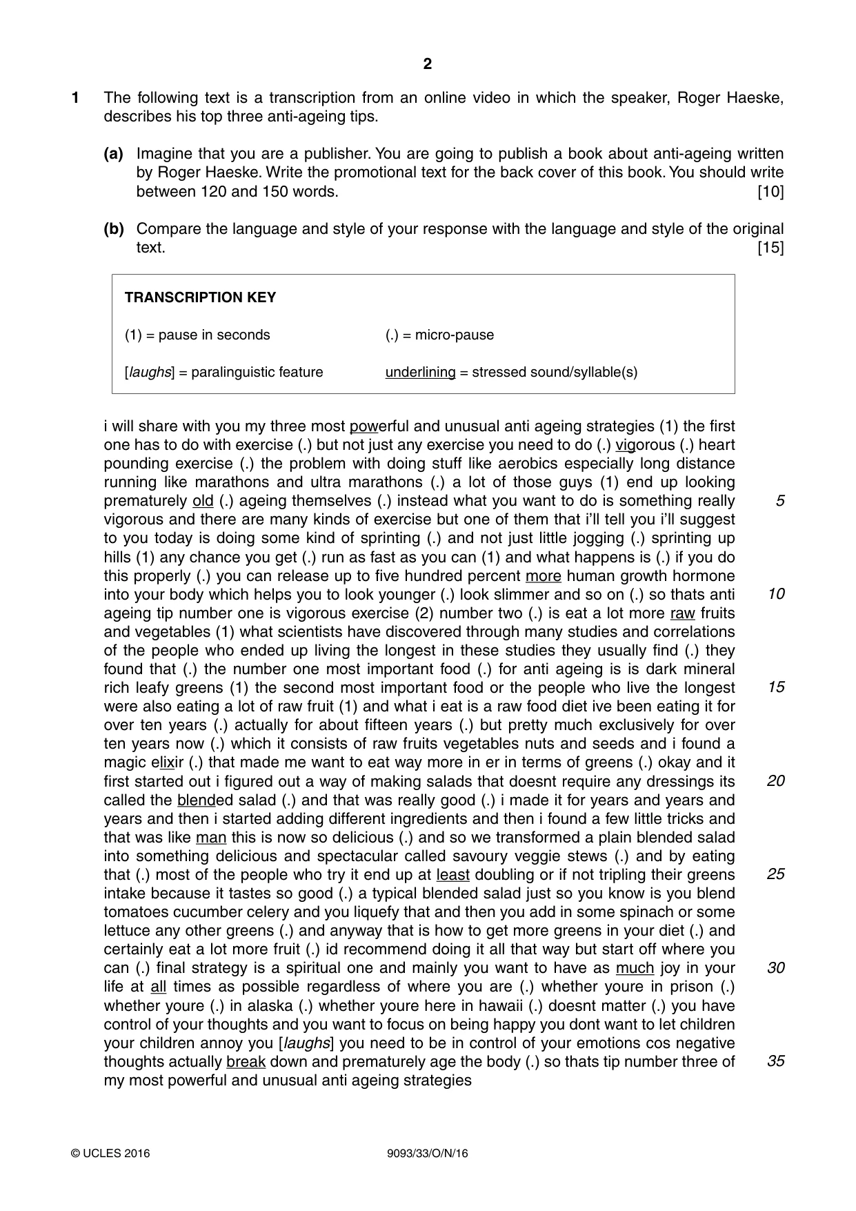 Cambridge A Level English - Language AS and A Level (from 2014) 9093 2016 Oct/Nov Paper 3 · Variant 3 question paper, page 2 of 4